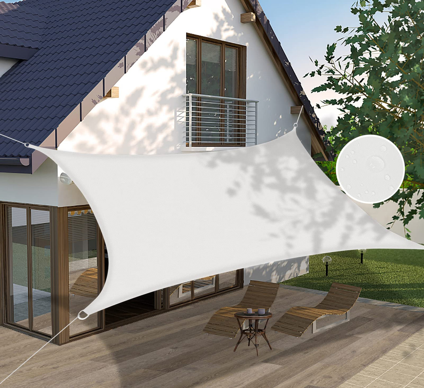 Insun 95% Sunscreen Anti UV Water Resistance Oxford Cloth Rectangle Sun Shade Sail Awning Shade for Outdoor Garden Patio Party White 10'x13'