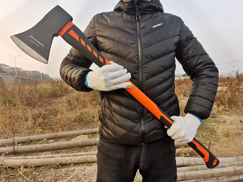 Chopping Axe, Hand Axe, Camp Hatchet for Splitting Kindling and Chopping Branches, Wood Chopping Axe 5.5 lb with 36-in Fiberglass Handle (L)