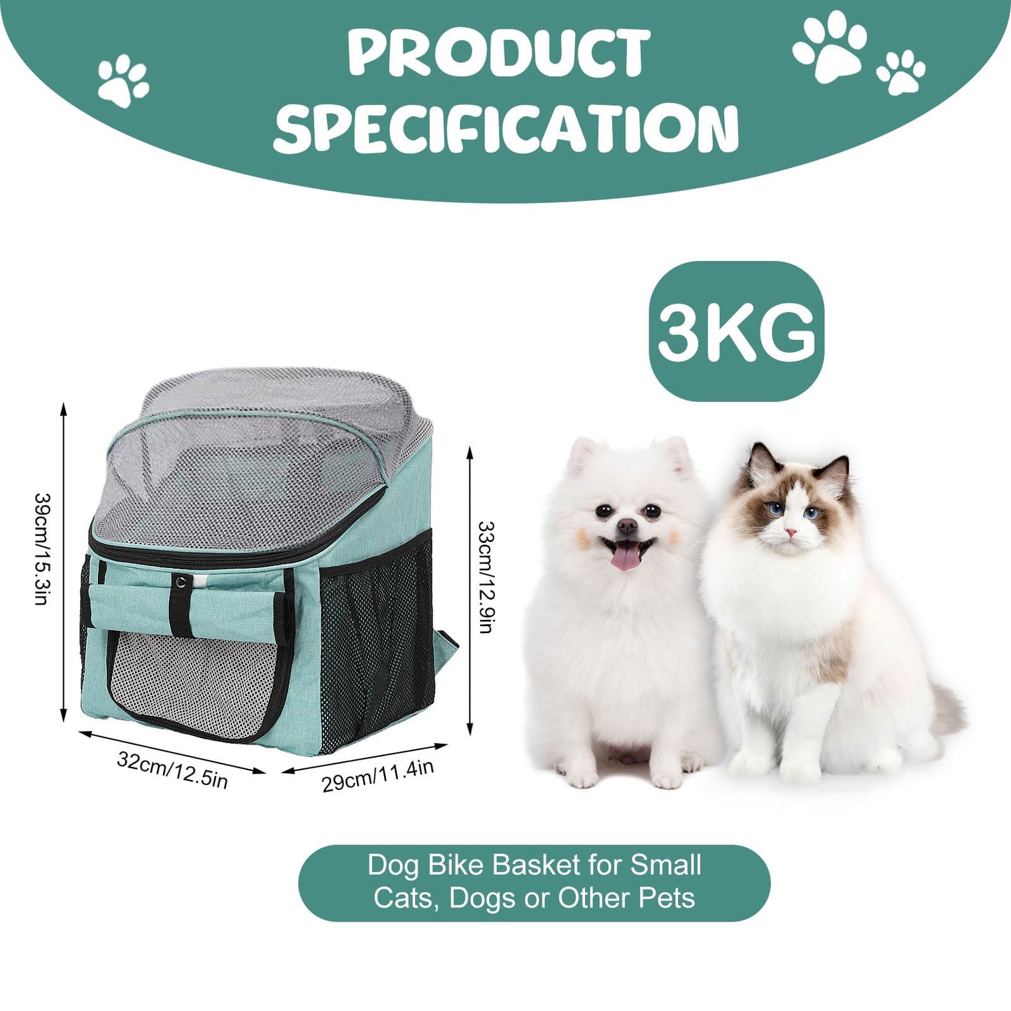 Pet Bicycle Basket, Front Mount Carrier for Small Dogs and Cats, Grey, 37x27x40 cm, 5 kg Capacity (Blue)