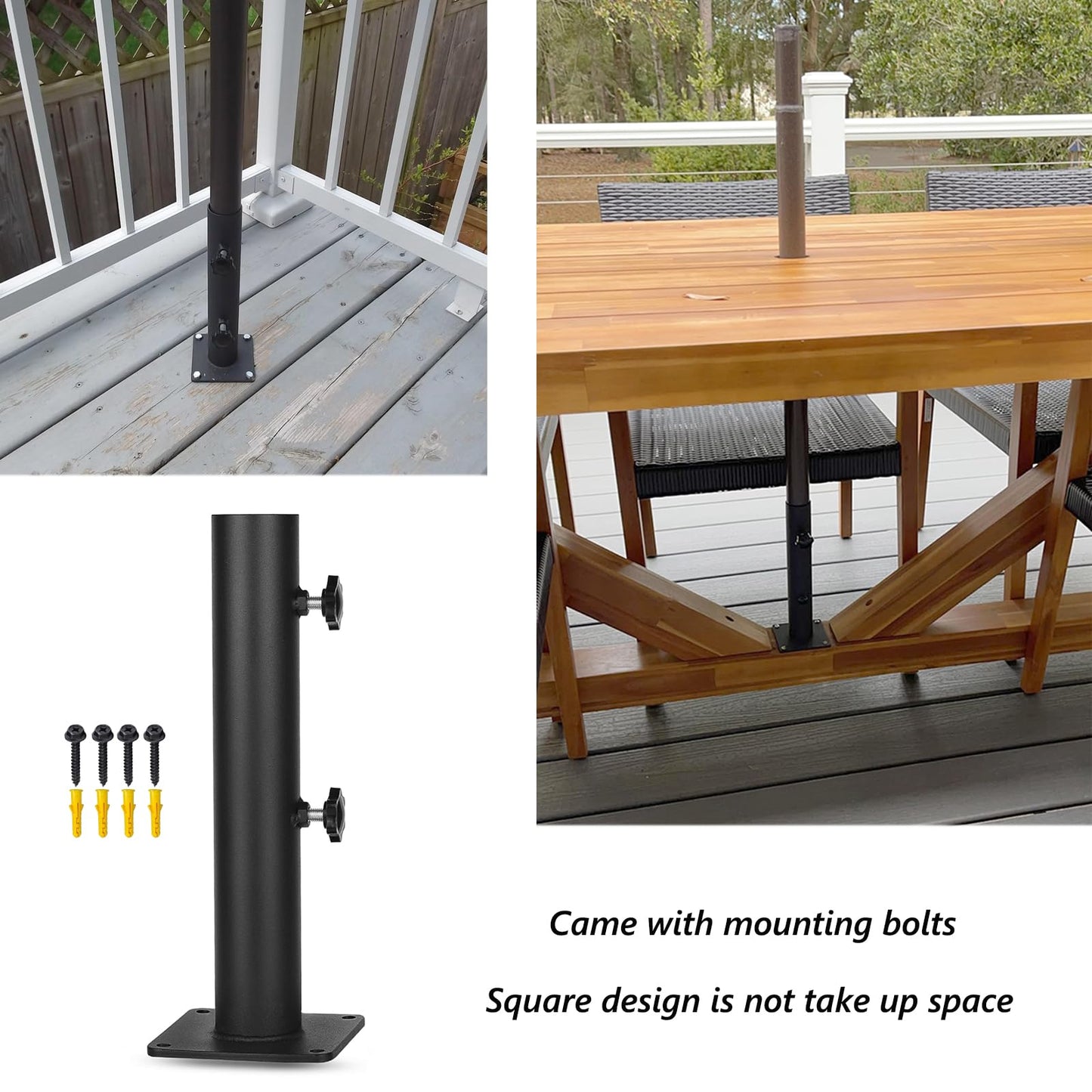 VANROUG Patio Umbrella Base Heavy Duty Umbrella Holder Outdoor Umbrella Base Stand Mount Double Hand-Turn Knob for Deck,Patio, Dock,Boat,Courtyard Balcony,Garden,Pontoons,Picnic Table