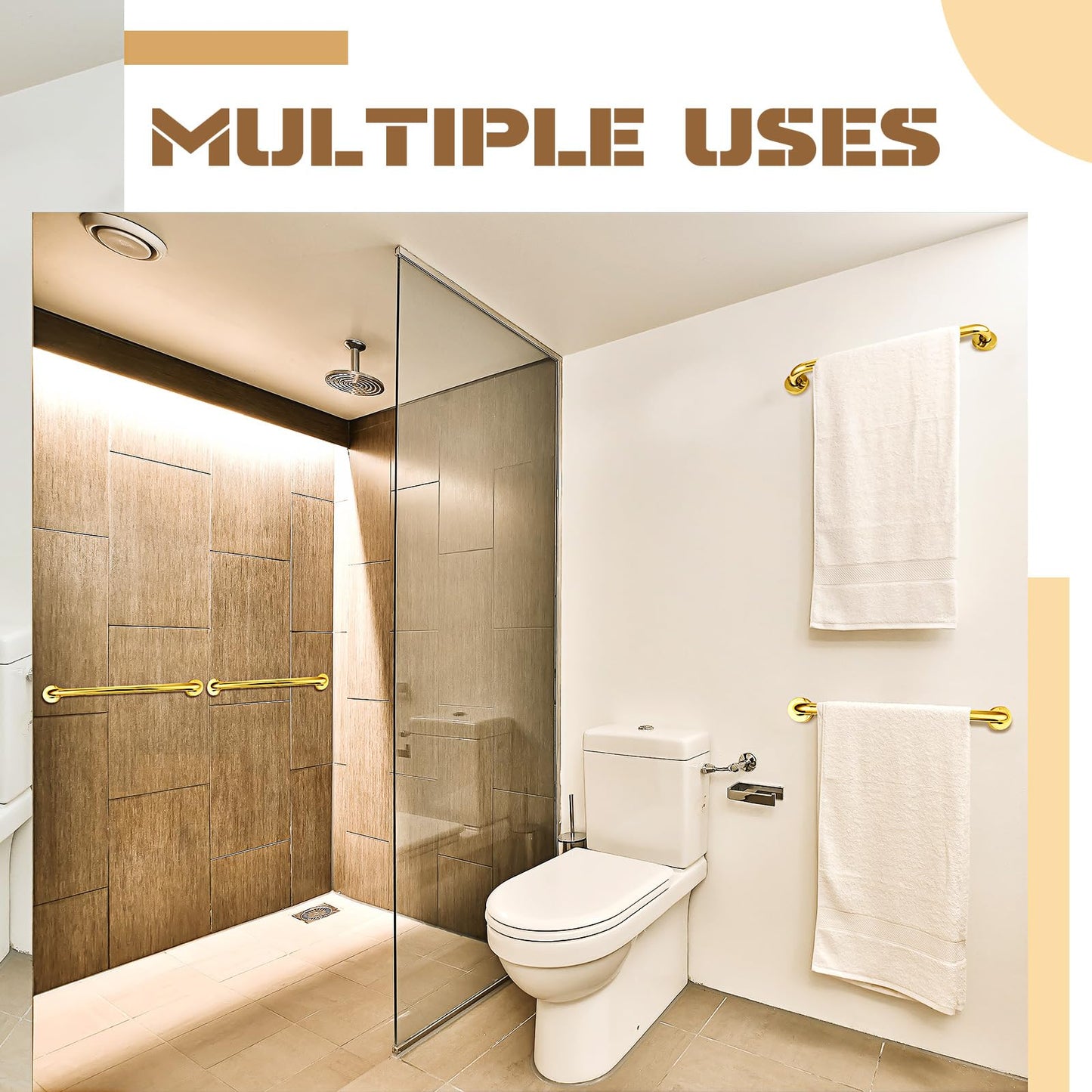 Tatuo 4 Pack Showers Grab Bars for Bathtubs 304 Stainless Steel Bathroom Safety Handrails Anti Slip Handles Grab Bars for Elderly, Senior, Pregnant(Gold, 25 Inch)
