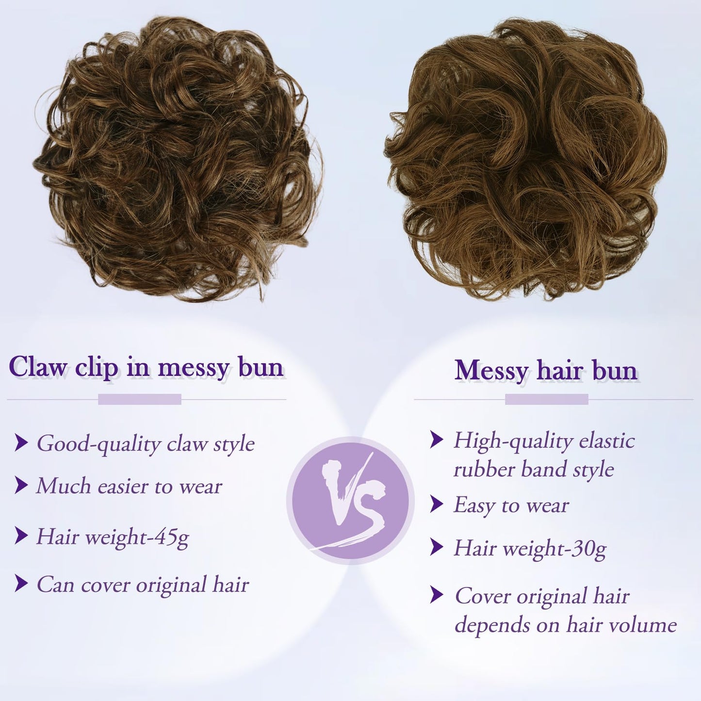 RUWISS Claw Clip Messy Bun Hair Piece Large Real Human Hair Bun Wavy Curly Chignon Hair Bun Extensions Tousled Updo Hair Pieces for Women Claw Clip Ponytail Hair Scrunchies for Women, Brown Mixed
