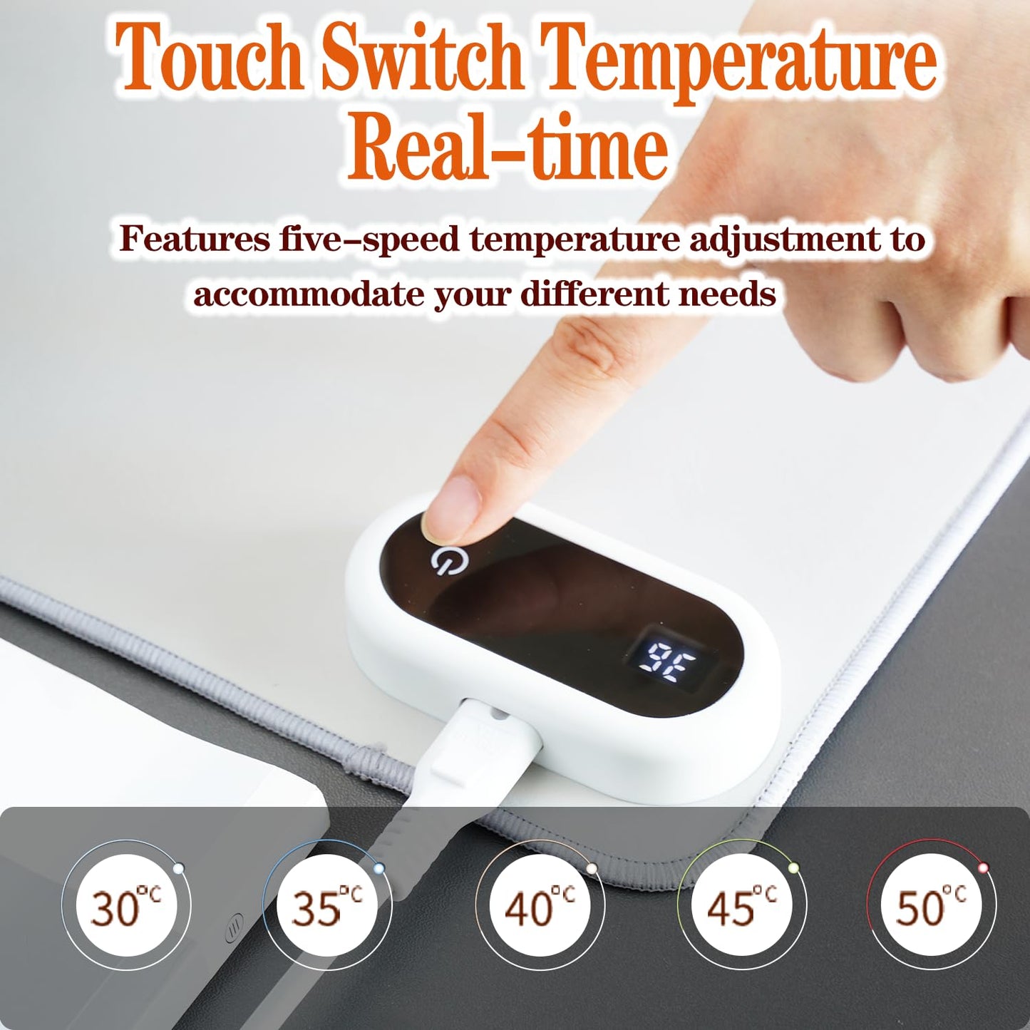Office Heated Mouse Pad, 31.5" x 13" Heated Desk Pad Large Hand Warming Desk Pad, 5 When Temperature Adjustment for Home Office and Gaming (Black)