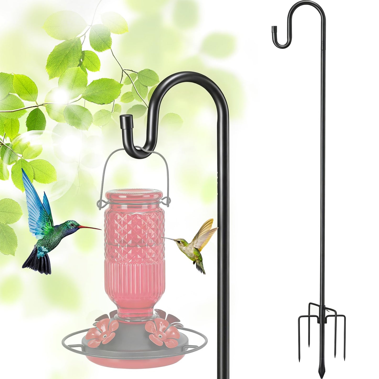 Bird Feeder Pole, 94" Shepherds Hooks for Outdoor Heavy Duty, Hummingbird Feeders Stand with Stable 5-Prong Base, Hanging Plant Shepherd Hook Hanger Stick for Outside Garden Yard Wedding