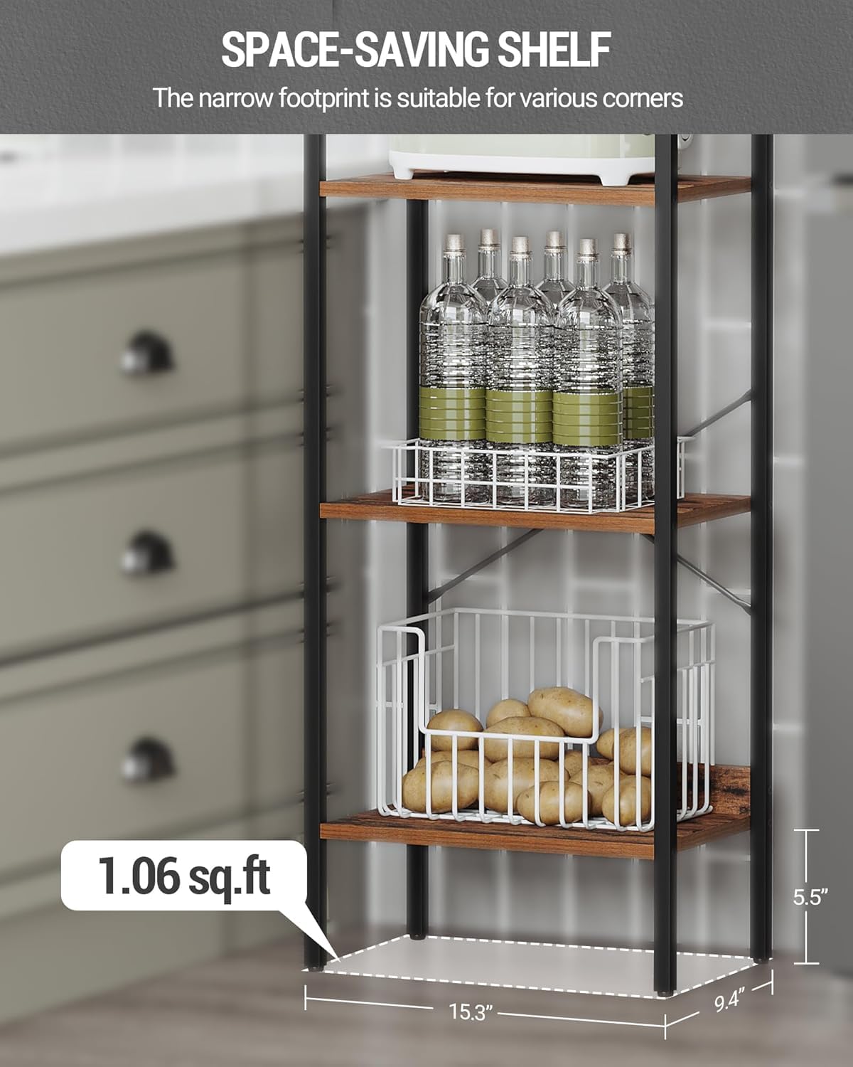 Hzuaneri Bookshelf, Book Shelf, Industrial Bookcase with 2 Hooks, Coner Shelf Storage Organizer for Home Office, Living Room, Bedroom, Kitchen, 6-Tier Rustic Brown BC10701B