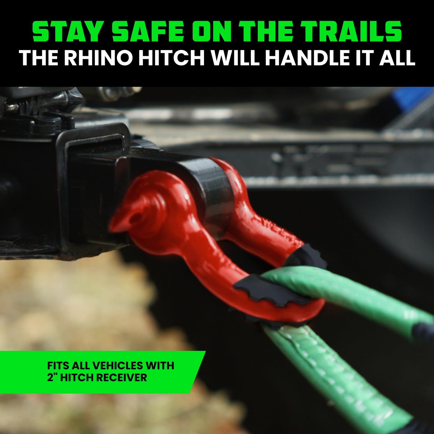 Rhino USA Shackle Hitch Receiver (Fits 2" Receivers) Best Towing Accessories for Trucks, Jeep, Toyota & More - Connect Your Rhino Tow Strap for Vehicle Recovery, Mounts to 2" Receiver Hitches (Red)