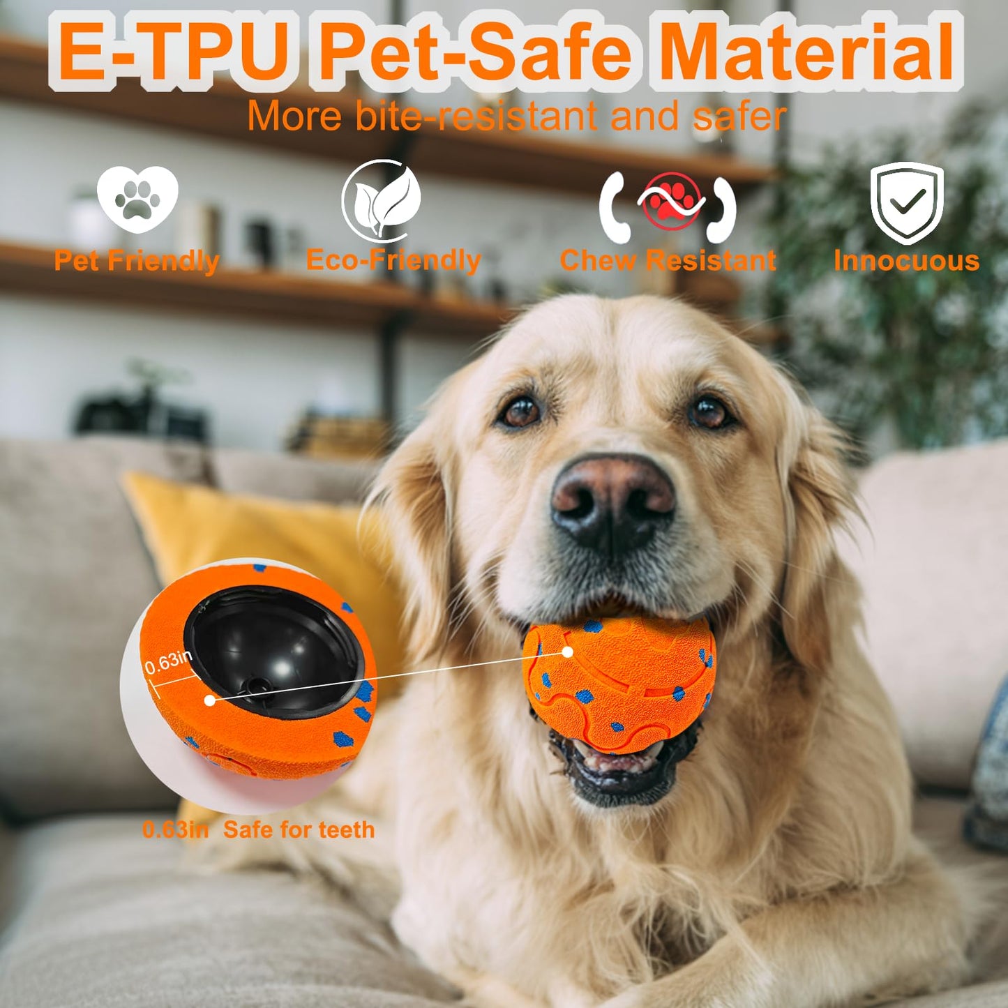Huimpet Interactive Dog Ball, Automatic Moving, Bouncing Chew Toys, Wicked Balls with 3 Modes, E-TPU Vibrating Dog Ball for Medium and Large Dogs, IP54 Waterproof, Birthday Gifts for Dogs(Orange)