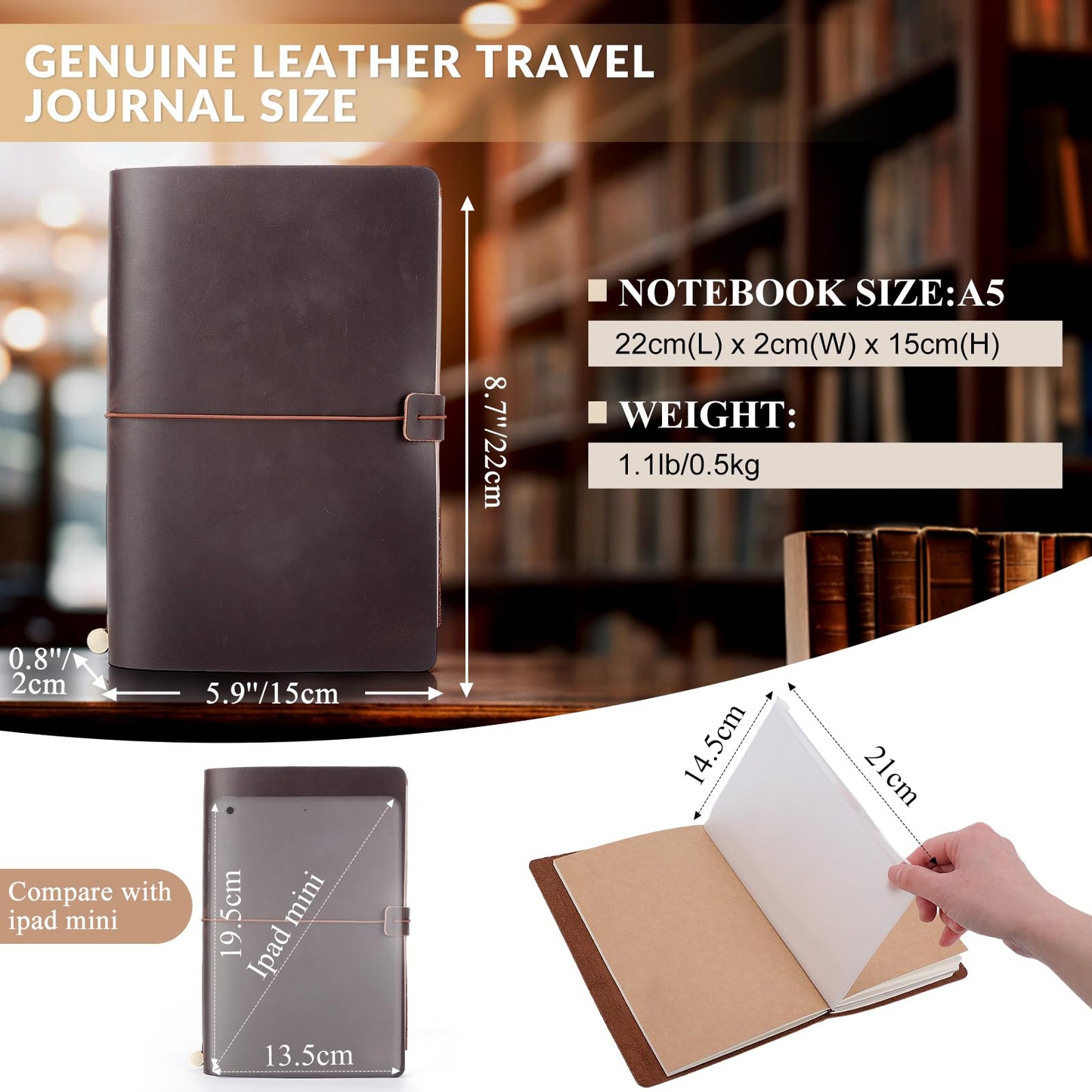 TIDING Genuine Leather Notebook Travel Journal for Men & Women, Refillable A5 Writing Journals Diary with Blank Pages for Writing, Drawing, and Sketching