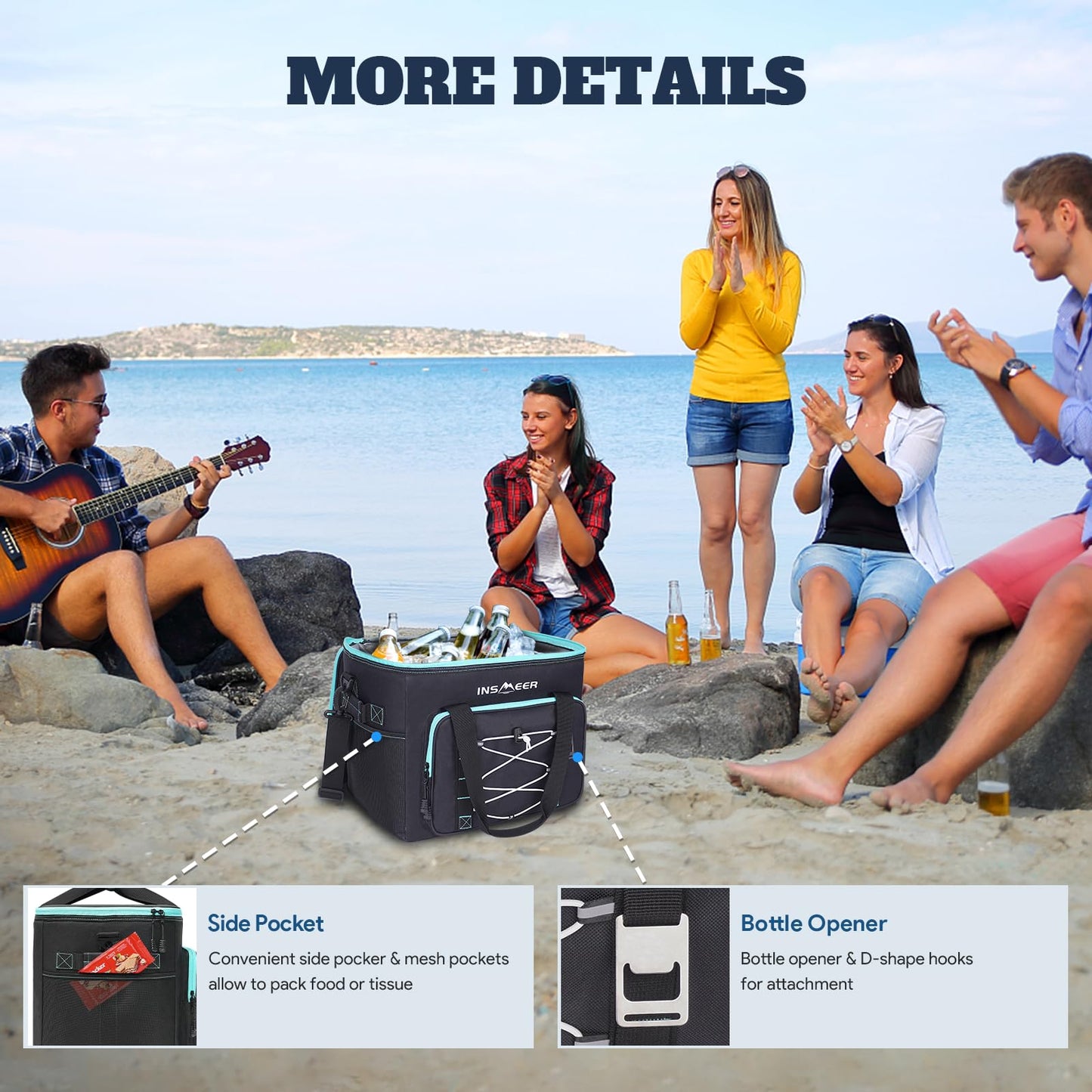 INSMEER Soft Cooler Bag, Collapsible Coolers Bag 60 Can/40L, Soft Sided Insulated Cooler Portable Leakproof Cooler for Grocery Shopping,Camping,Travel,Fishing-Black