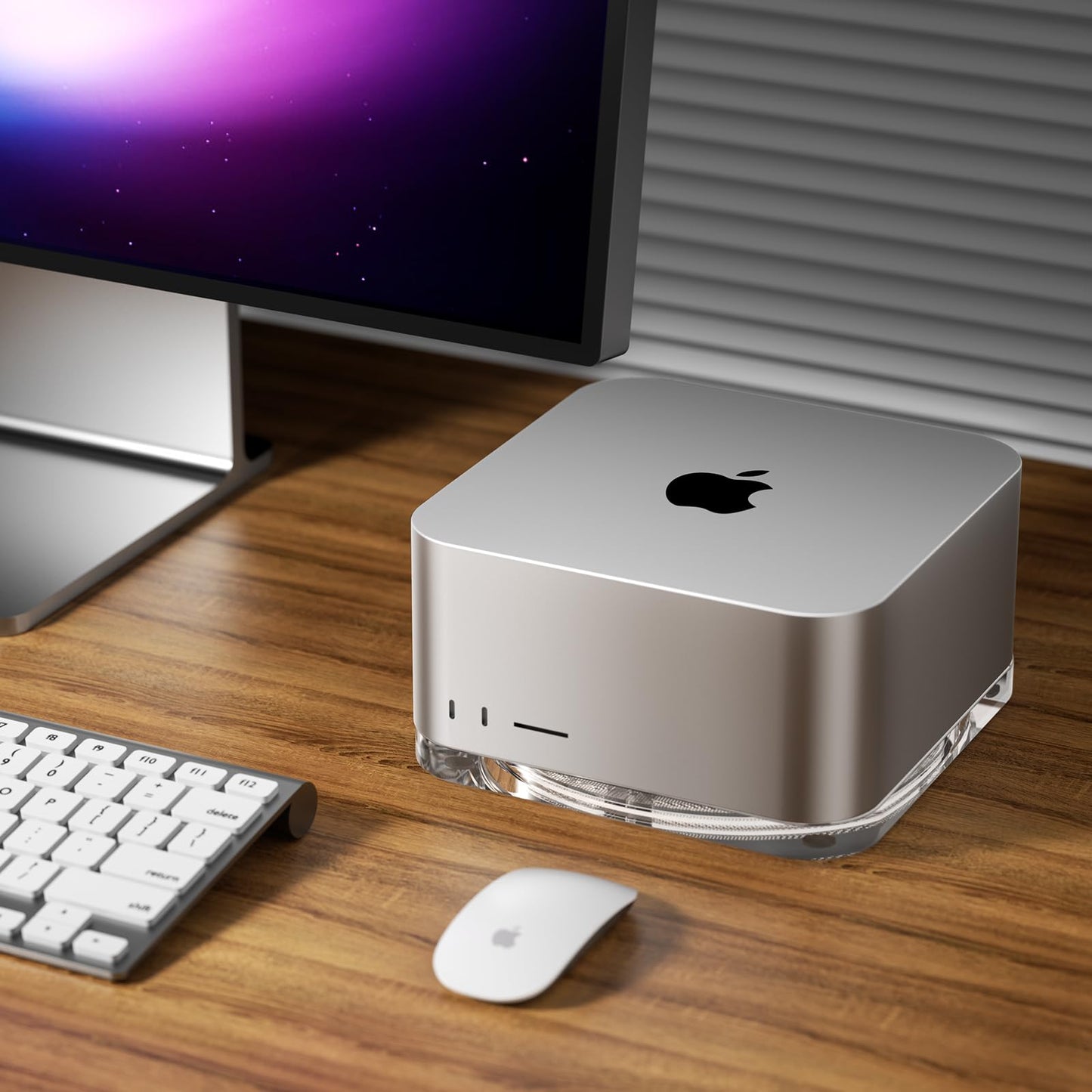 HEWYIOS Transparent Acrylic mac Studio Stand, Built in Detachable air Filter Suitable for Mac Studio M2 Max, M2 Ultra, M1 Max, M1 Ultra Accessories，Cooling Desktop Bracket Mount