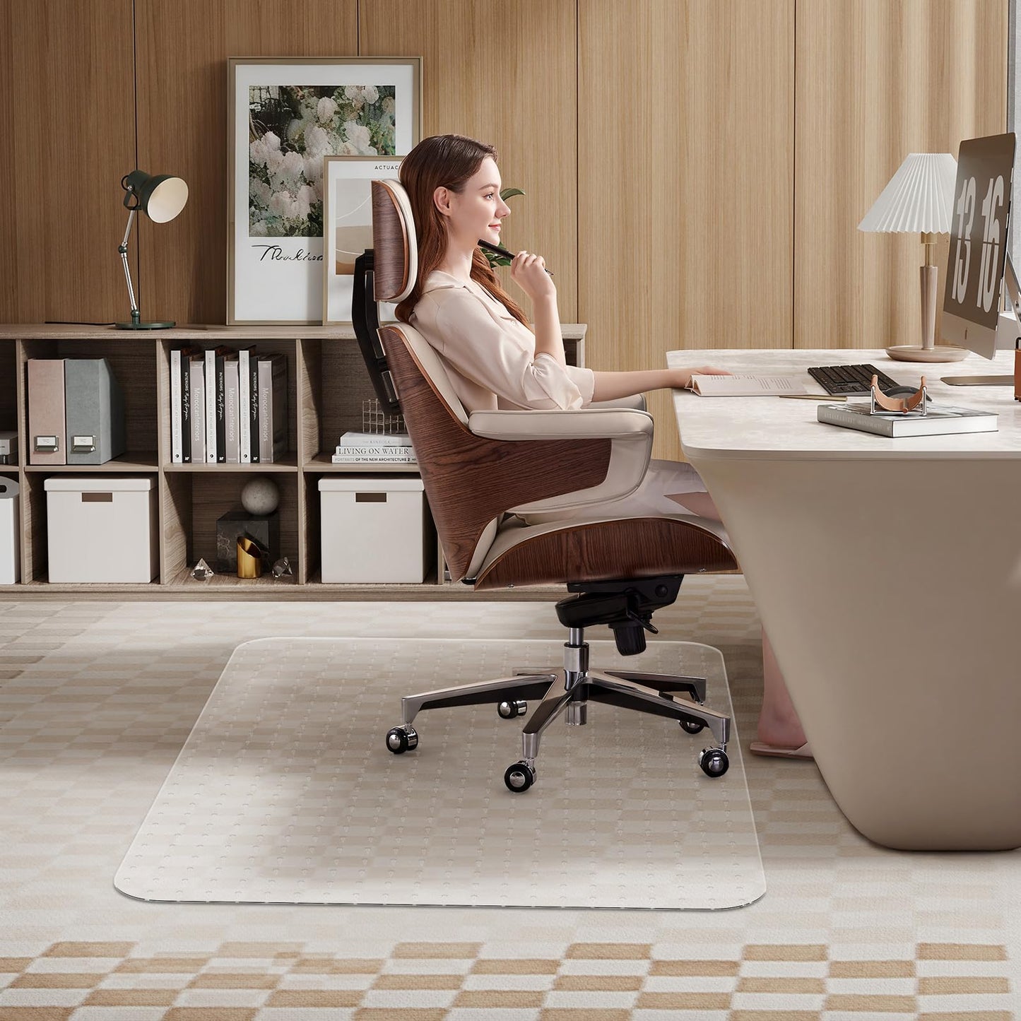 WASJOYE Chair Mat for Carpet, 48" x 60" Office Chair Mat for Carpet, Transparent with Non-Slip Studded for Home and Office