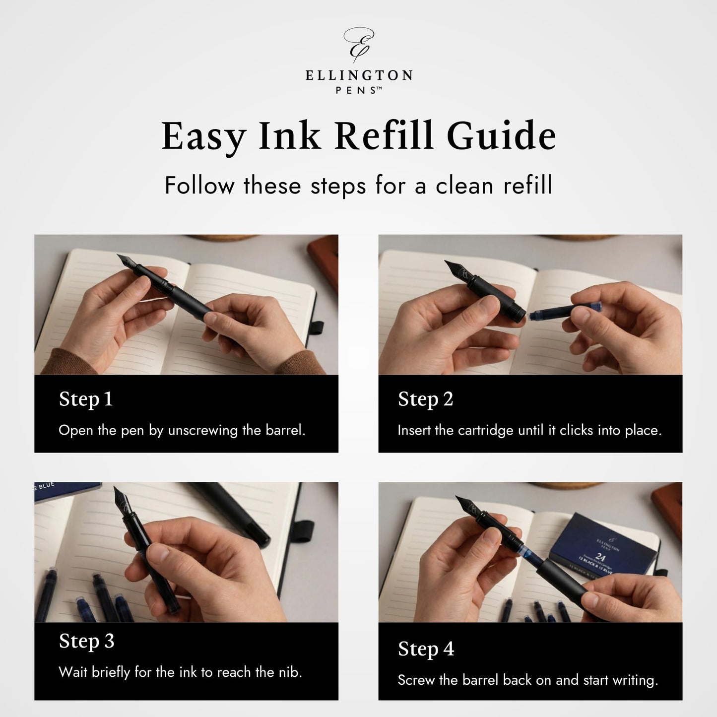 Ellington Pens Ink Cartridges - 24 Black and Blue