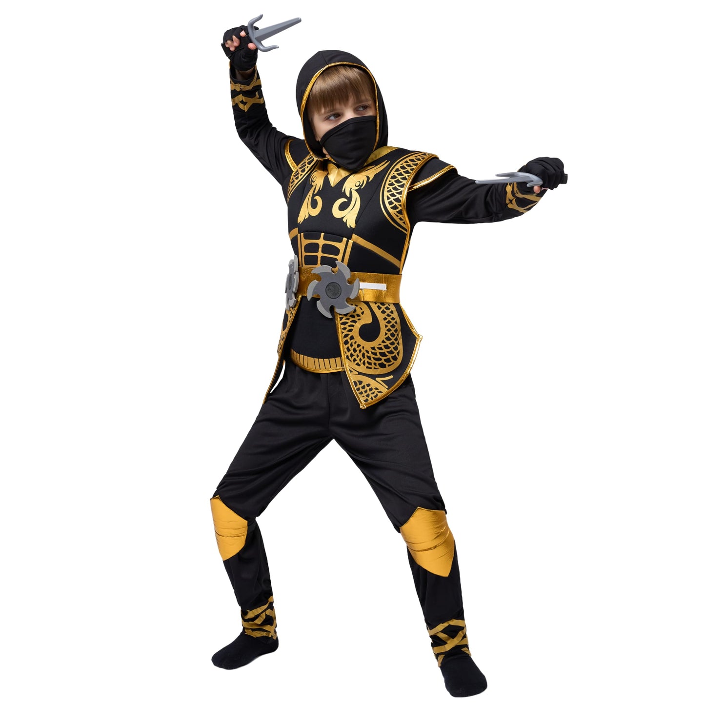 Spooktacular Creations Kids Golden Ninja costume for Boys Halloween Dress Up-S