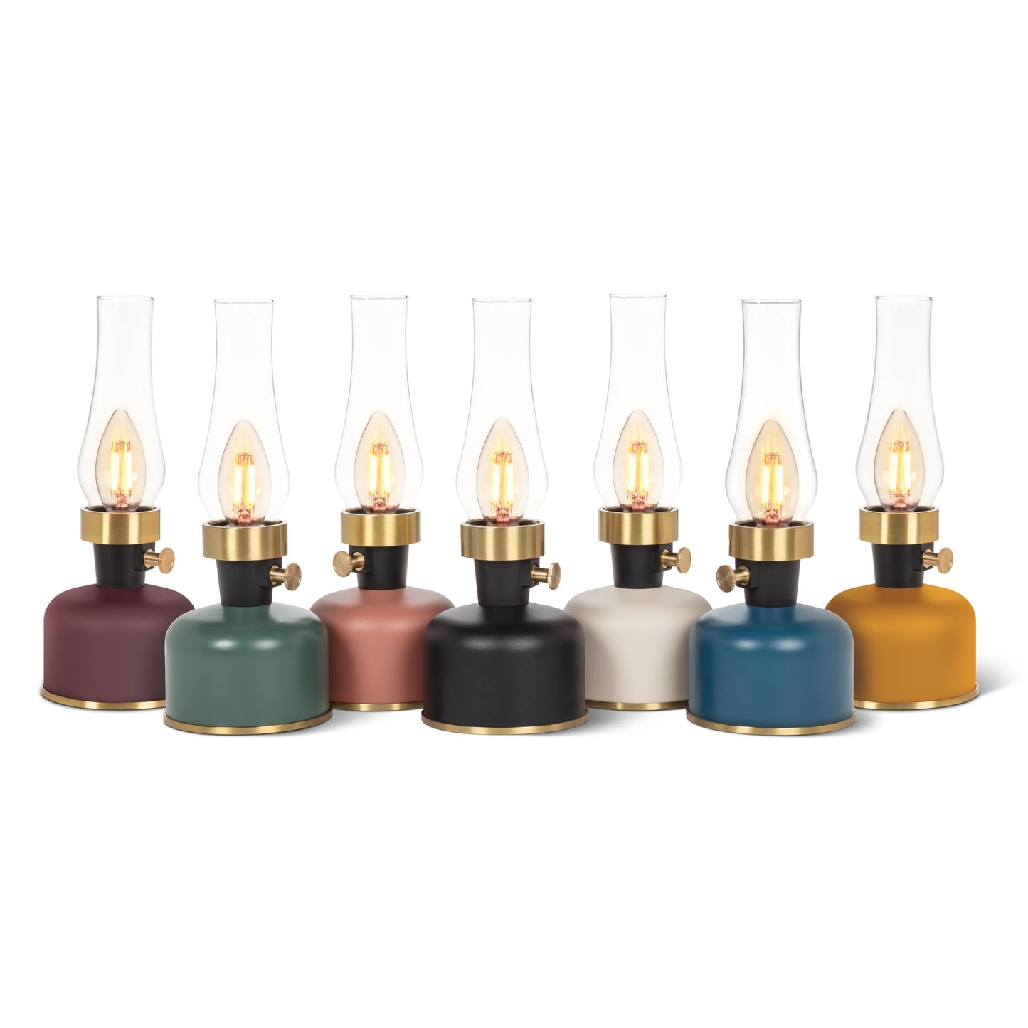 Abbott Collection Ivory Lantern LED Lamp with Chimney, Portable Table Light - Metal/Glass (10.5" H)