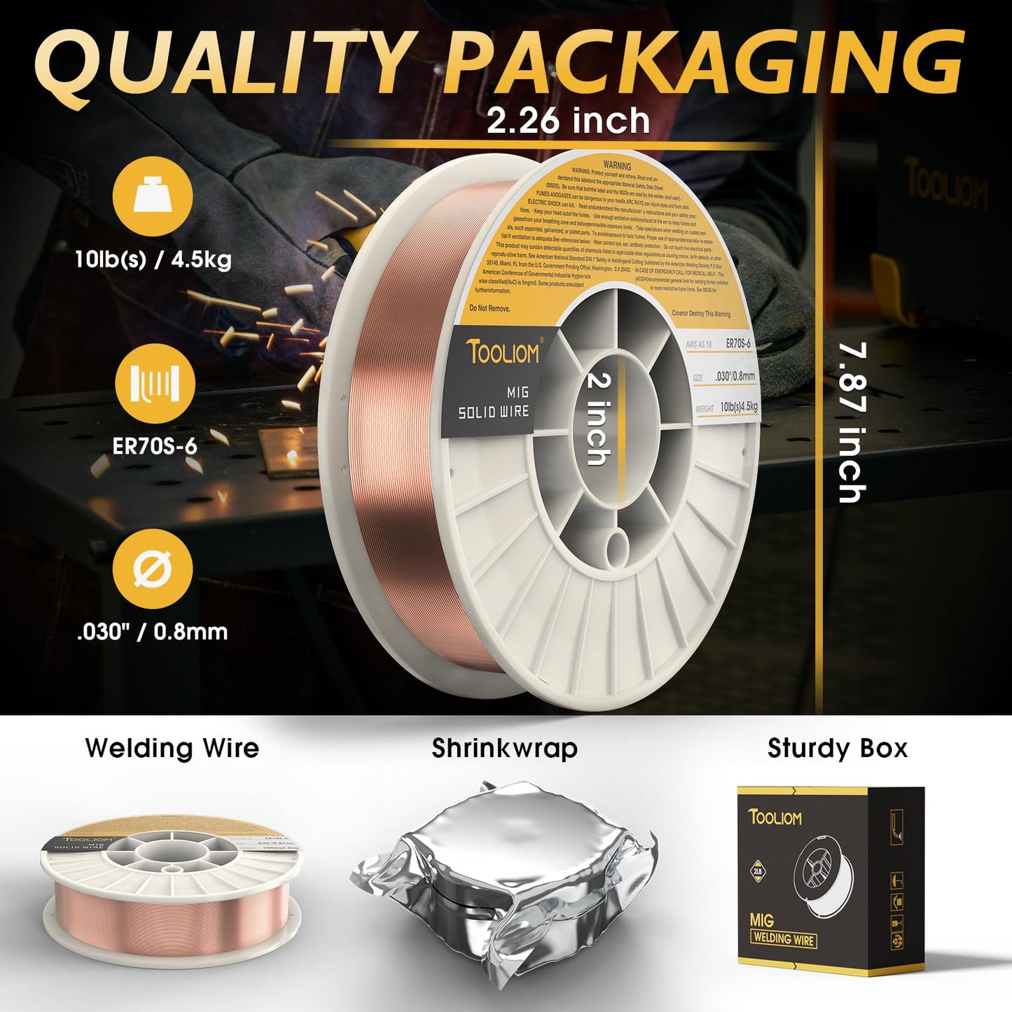 TOOLIOM MIG Welding Wire ER70S-6 .030"(0.8 mm) 10LB Solid Carbon Steel Welding Wire High Feedability MIG Wire