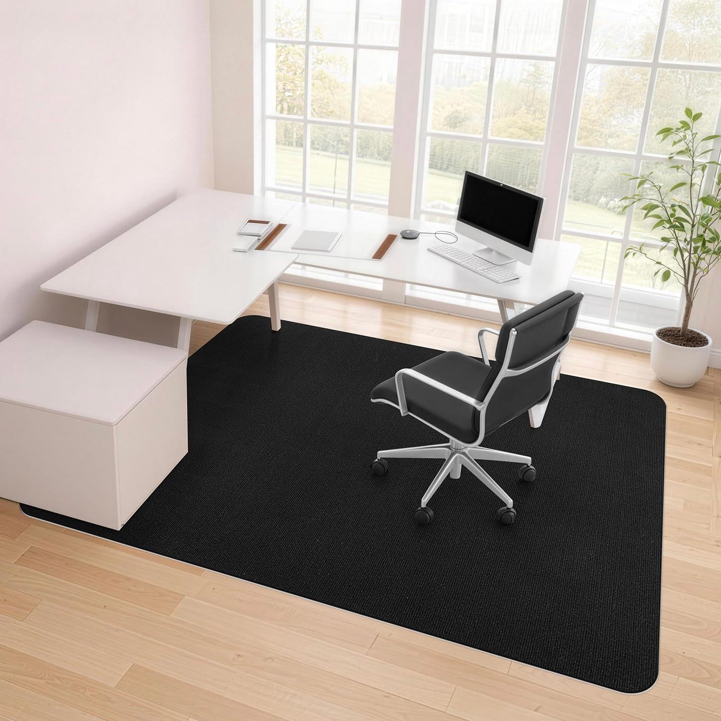 SHIEN Office & Gaming Chair Mat 140 X 160cm - PVC Carpet Floor Mat Non Slip, Desk Chair Floor Protector Rug Pad, Indoor Computer Chair Mat for Hardwood Floors & Home Office Use (Black, 140 * 160cm)