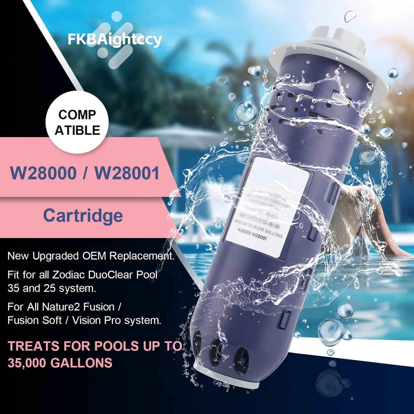 Replacement for Nature2 Cartridge W28000 W28001 Pool for Nature 2 Duoclear Cartridge Pool Fusion/Fusion Soft/Vision Pro for Zodiac Duoclear 25 35 System Sanitizer