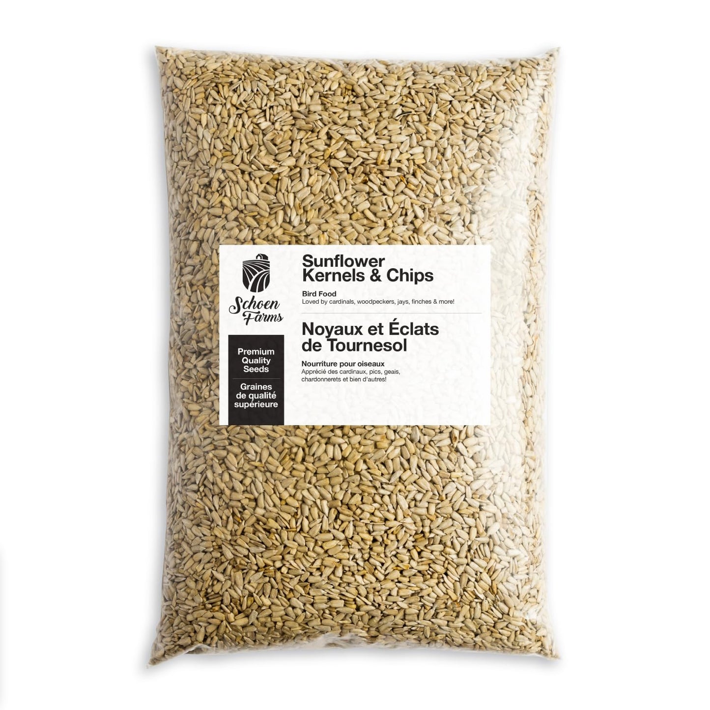 Schoen Farms Sunflower Kernels & Chips – 4.54 kg Bag – Hulled Sunflower Hearts Bird Seed – Mess-Free Feed for Chickadees, Finches & Jays – Canadian Grown