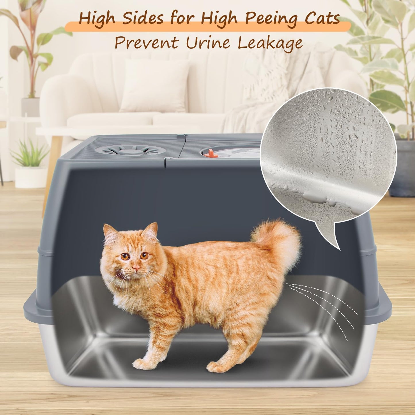 Ownpets Stainless Steel Cat Litter Box –180°Flip Lid for Easy Cleaning, One-Click Personalized Design, Advanced Odor Control, XL Capacity, 16'' High