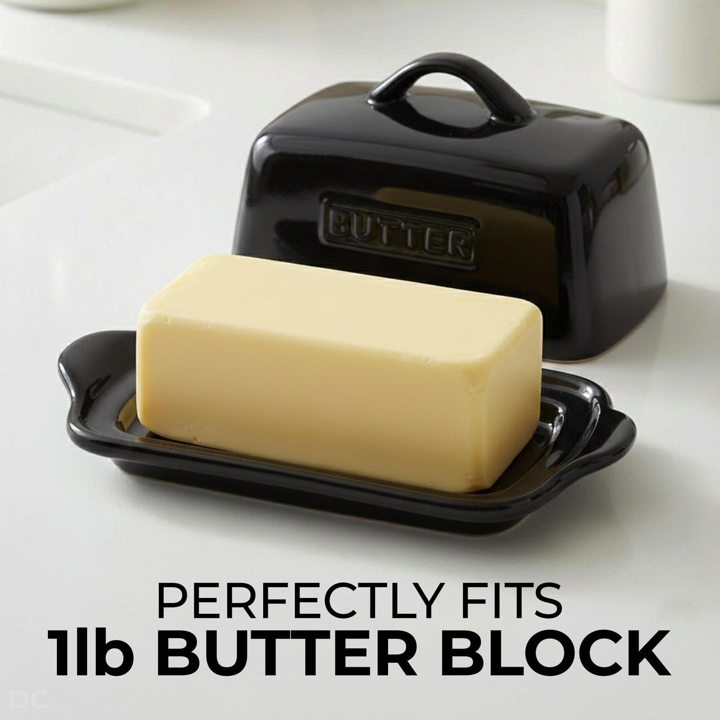 Zulay Butter Dish with Lid – Large 1 lb Canadian Size, Black Porcelain Butter Tray & Butter Container for Countertop or Refrigerator - Black