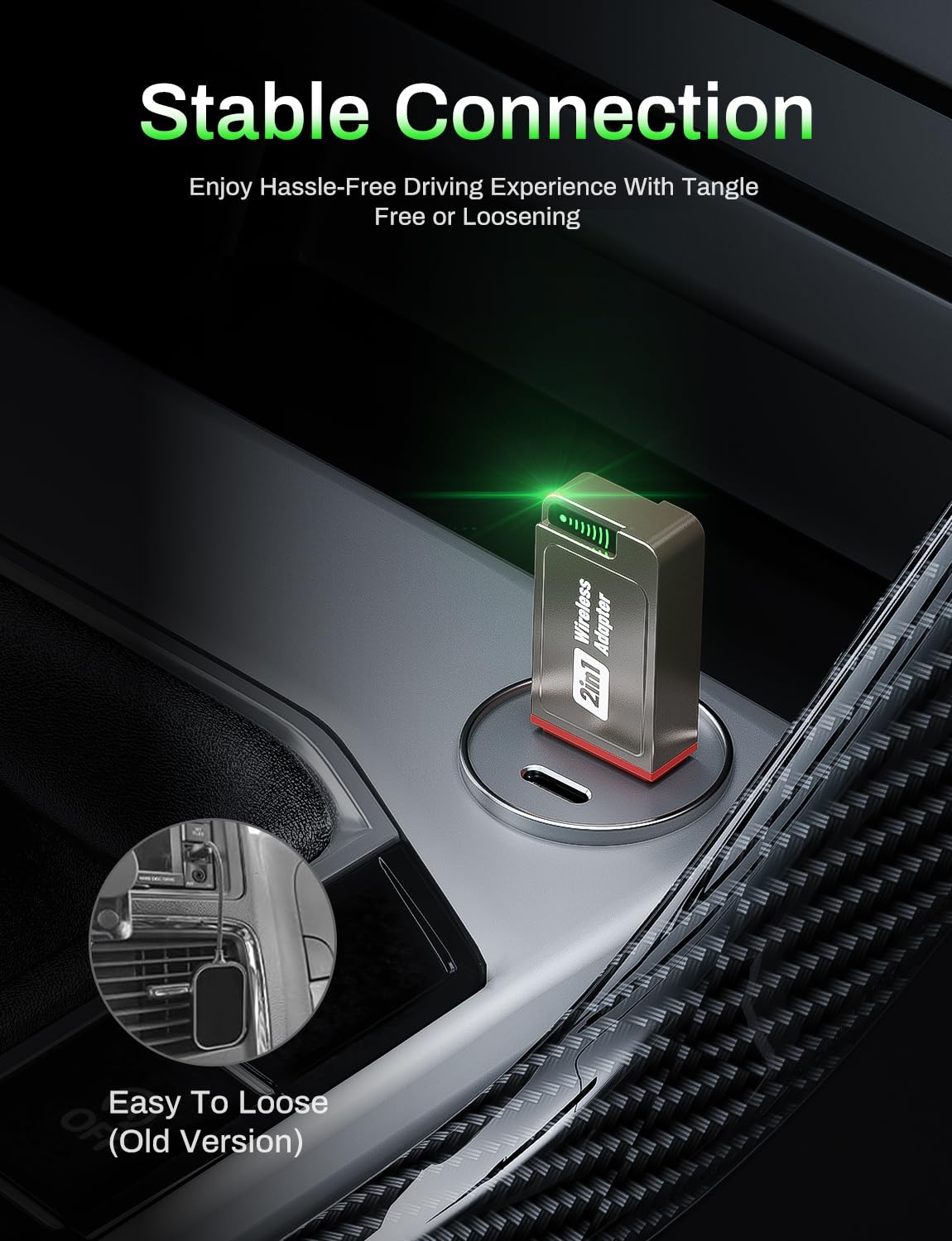 2-in-1 Wireless CarPlay Adapter Support Apple CarPlay & Android Auto, Mini Bluetooth USB A & USB C Dongle Convert Wired to Wireless Compatible with iPhone & Android