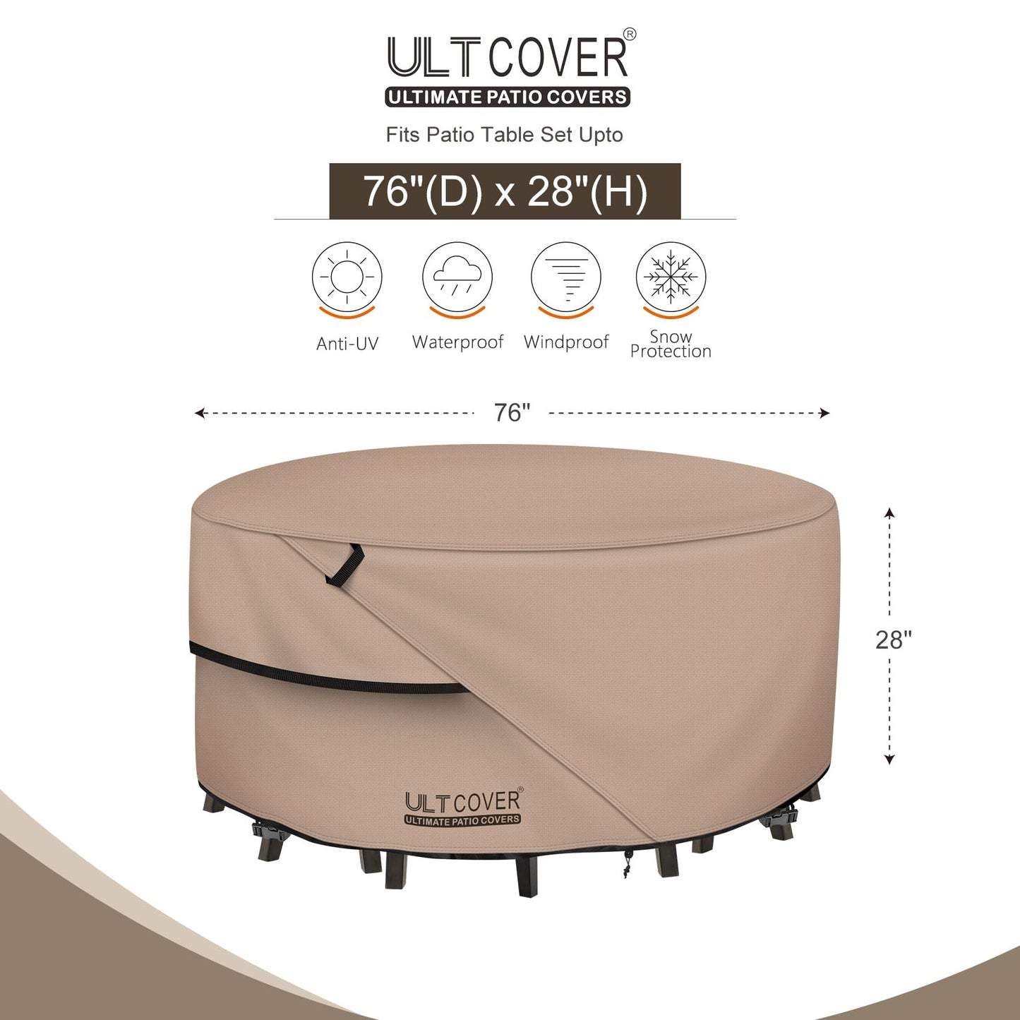 ULTCOVER Round Patio Furniture Cover - Outdoor Waterproof Table with Chair Set Cover 76 inch