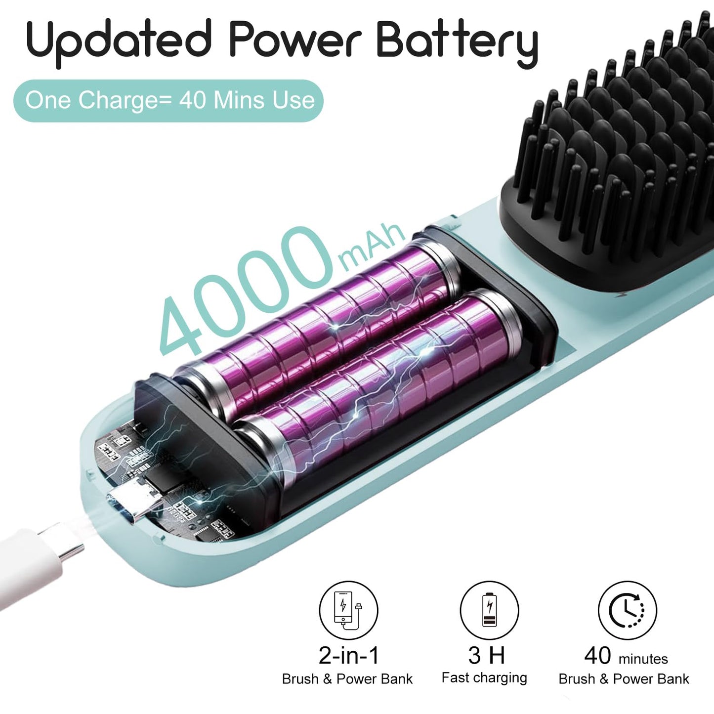 Cordless Hair Straightener Brush 2 in 1-5000W Ionic Ceramic Travel Flat Iron for Quick Styling, Mini Hair Straightener & Curler with LCD Screen, Portable for Women, Salon & Student Use Sea Blue