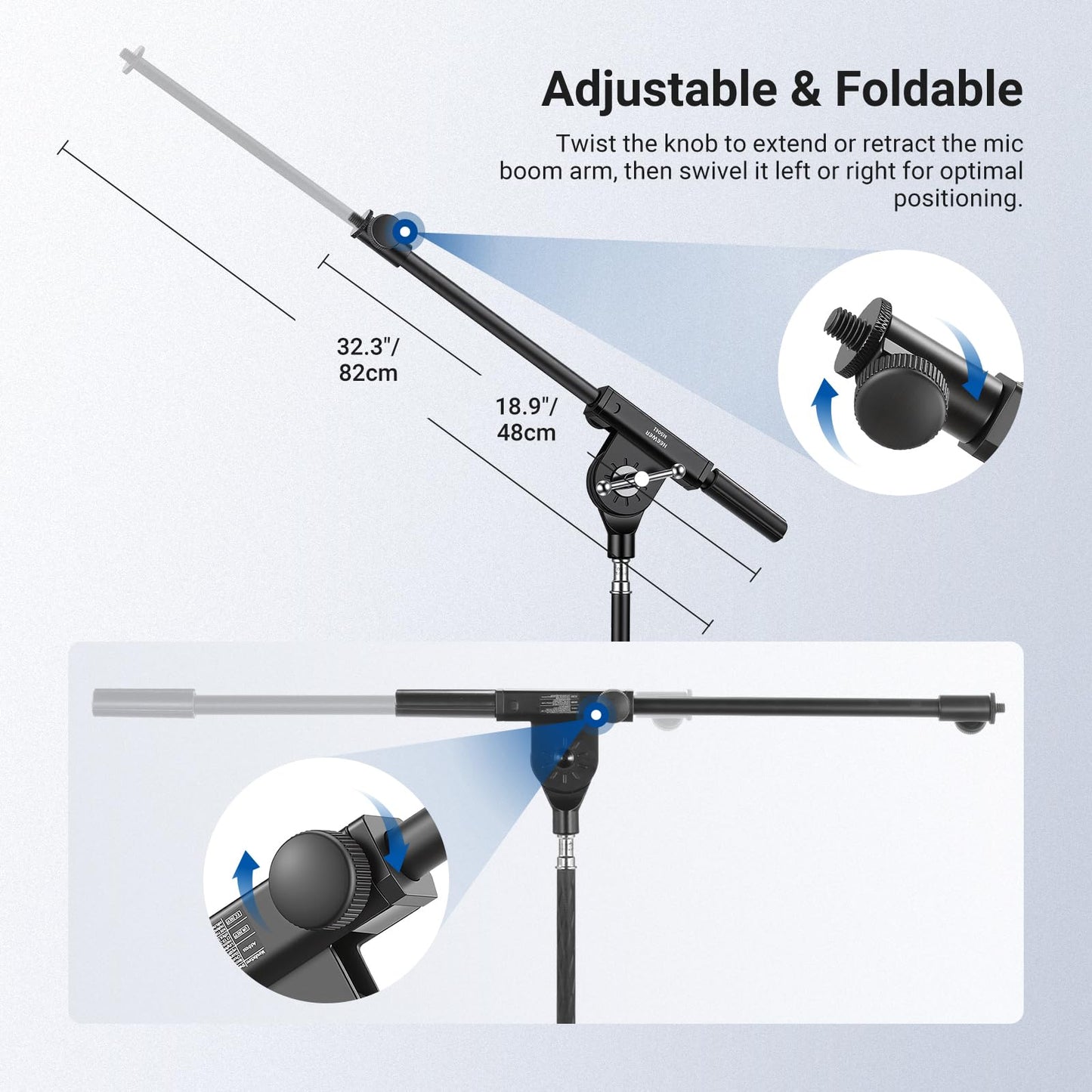 NEEWER Microphone Boom Arm for Mic Stand, Aluminum Compact Lightweight Portable Telescopic Extension Pole, 1/4" Screw & 3/8" Spigot for Universal Mics Adapter Mount Accessories, Max Load 3.3 lb, MS041