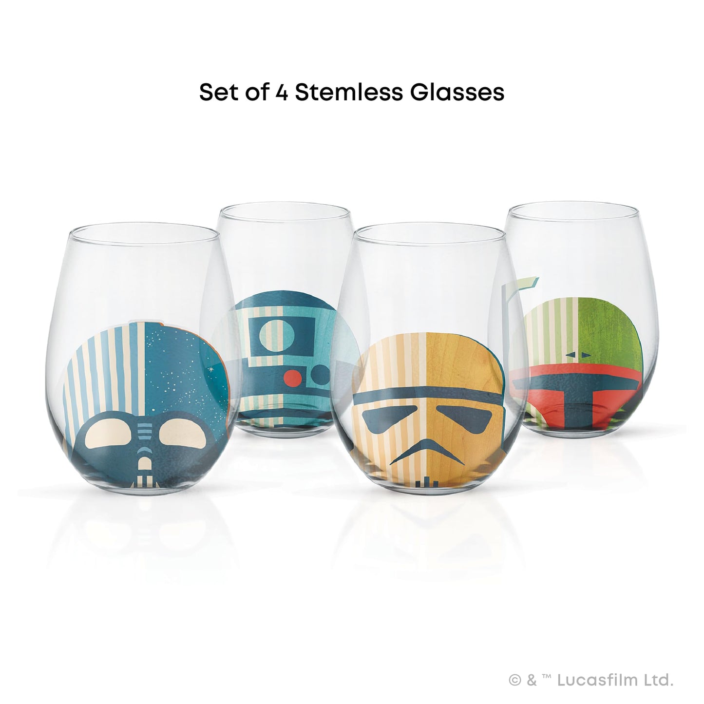 JoyJolt Star Wars™ Helmet Hues Tumblers Stemless Glasses. Set of 4 Large 19oz Glass Drinking Glasses, Wars Kitchen Gifts and, Collectibles for Adults