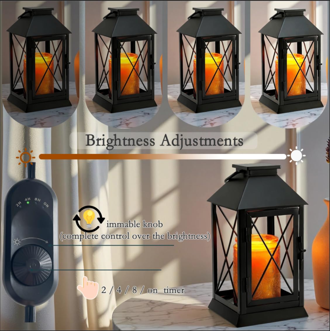 Candle Warmer Lamp,Candle Warmer Lamps with Timer,Black Lamp Candles Warmer Lantern for Jar Candle,Dimmable Candle Lamp Warmer Farmhouse with 2 Bulbs,Auto Shut Off & Adjustable Brightness