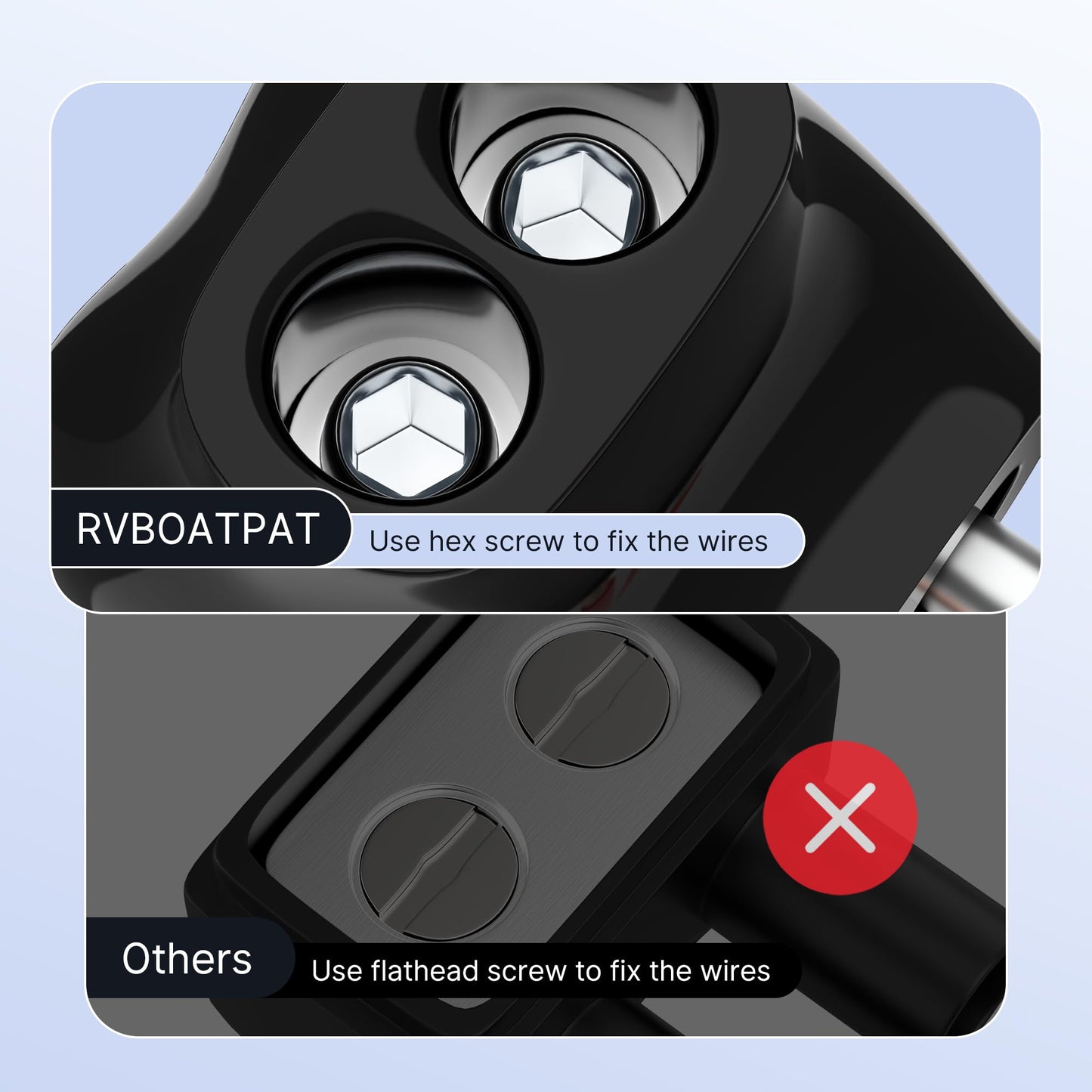 RVBOATPAT 2 Port Insulated Multi Tap Connector 4-14 AWG Aluminum to Copper Wire Connectors Single-Sided Entry Aluminum Wire Connectors Slotted Allen Hex - 5 Pack