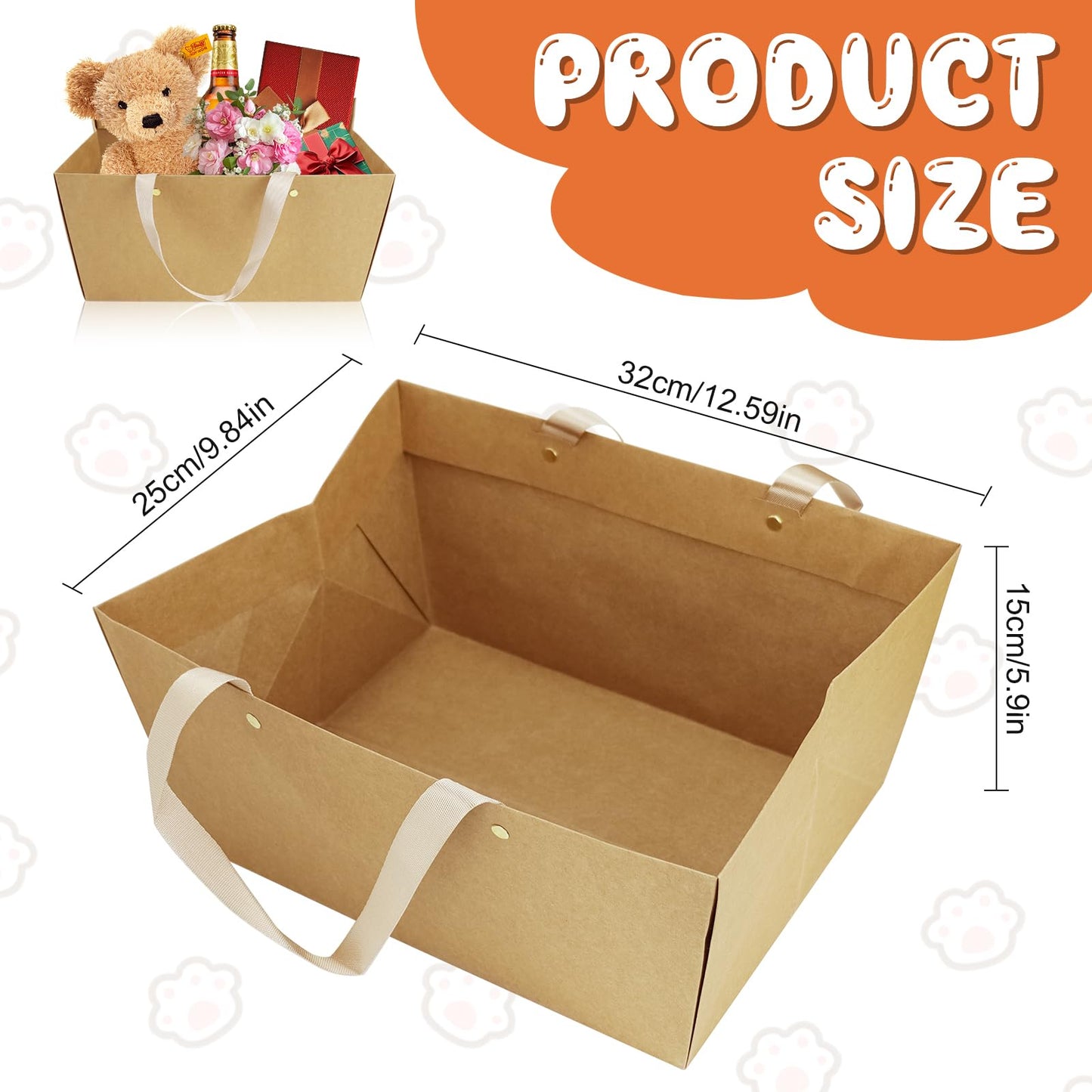 48 Pack Basket for Gifts Empty Bulk, Kraft Basket Kit with Handles, 12.5 x 9.8 x 6'' Market Tray for Packages Wrapping Graduation Wedding Party Anniversary Display (Brown)