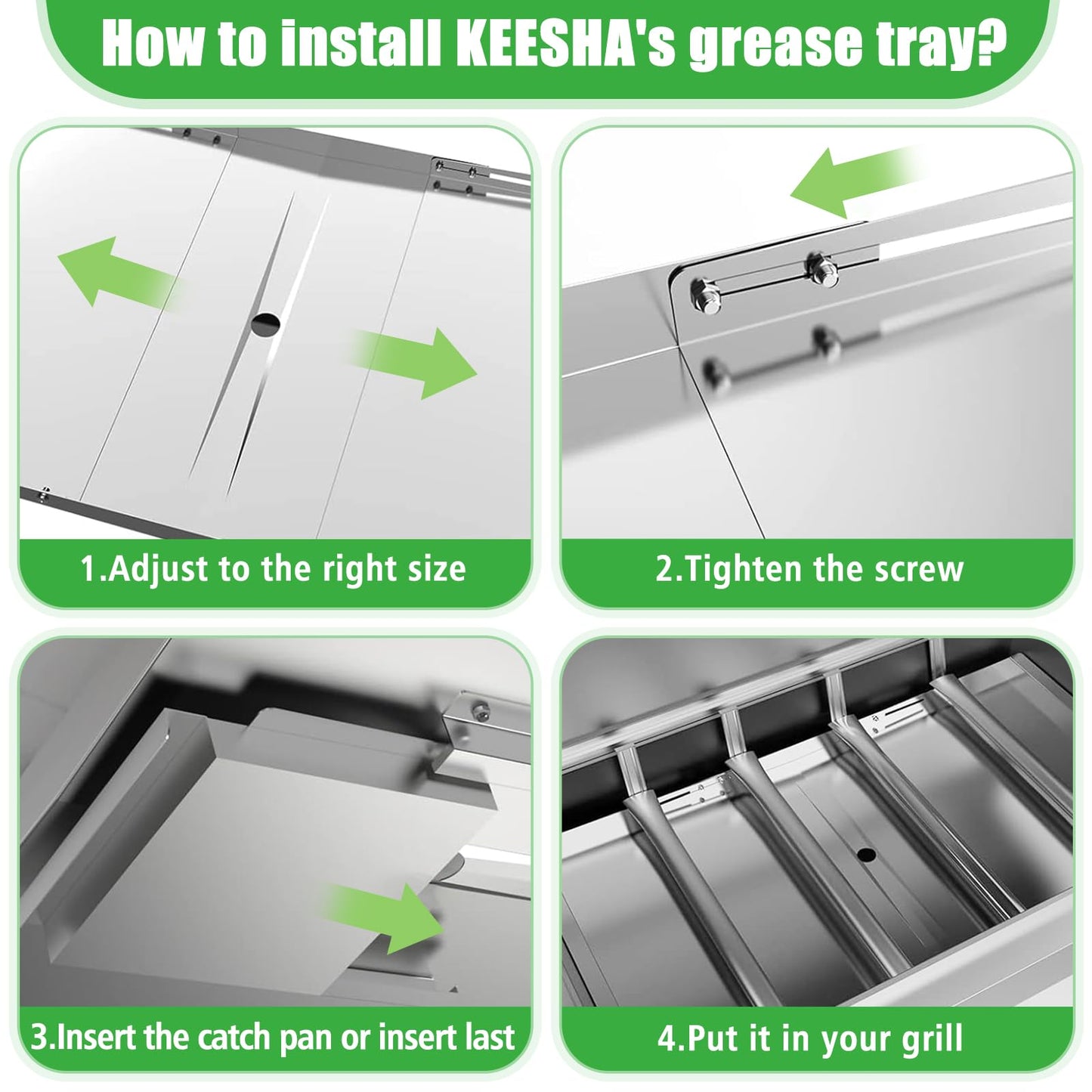 Grease Tray with Catch Pan 24"-30" Universal Adjustable Stainless Steel Drip Pan Replacement Parts for Nexgrill, Dyna Glo, Kenmore, Uniflame, Backyard, BHG, Expert Grill and More