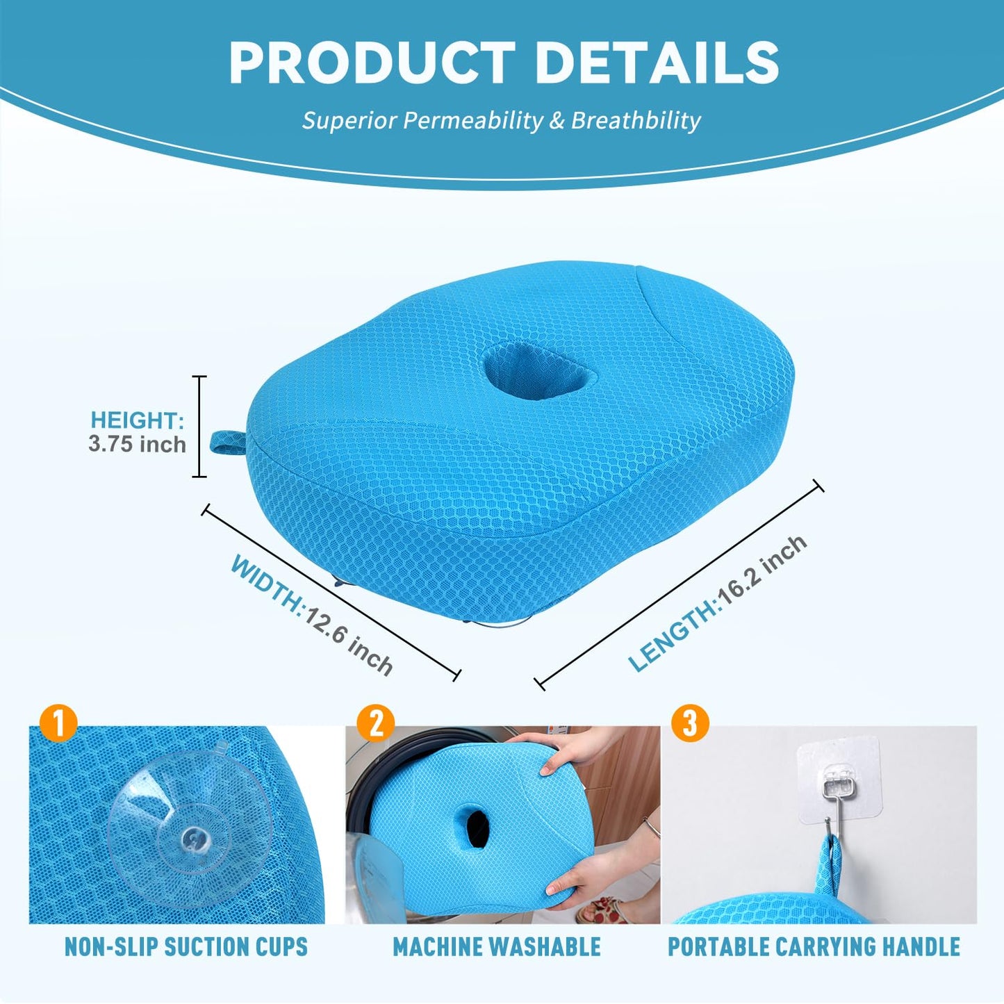 Idle Hippo Hot Tub Booster Seat, Weighted Hot Tub Pillow with Powerful Non-Slip Suction Cups, 4D Air Mesh Ergonomic, Booster Cushion, Quick Dry Spa Pillow for Indoor Outdoor Hot Tub (Blue)