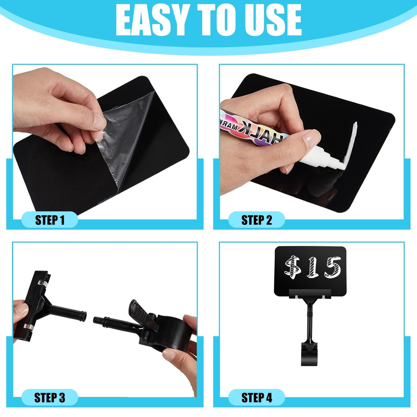 30 Pack Mini Chalkboard Signs, Erasable Sale Sign with Rotatable Clip, Waterproof Merchandise Sign Clip Holder for Food Display, Price Signs for Supermarket, Vendor Booth, Retail Store - Black