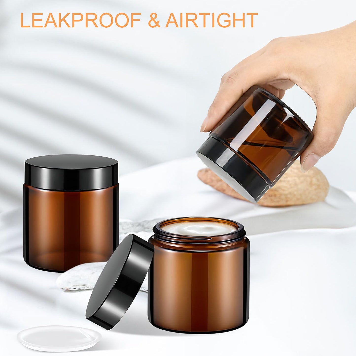 24 Pack 4 oz Glass Jars with Lids, Amber Cosmetic Jars Empty Cosmetic Containers with Inner Liners Round Glass Candle Jar for Lotions Powders Essential oil