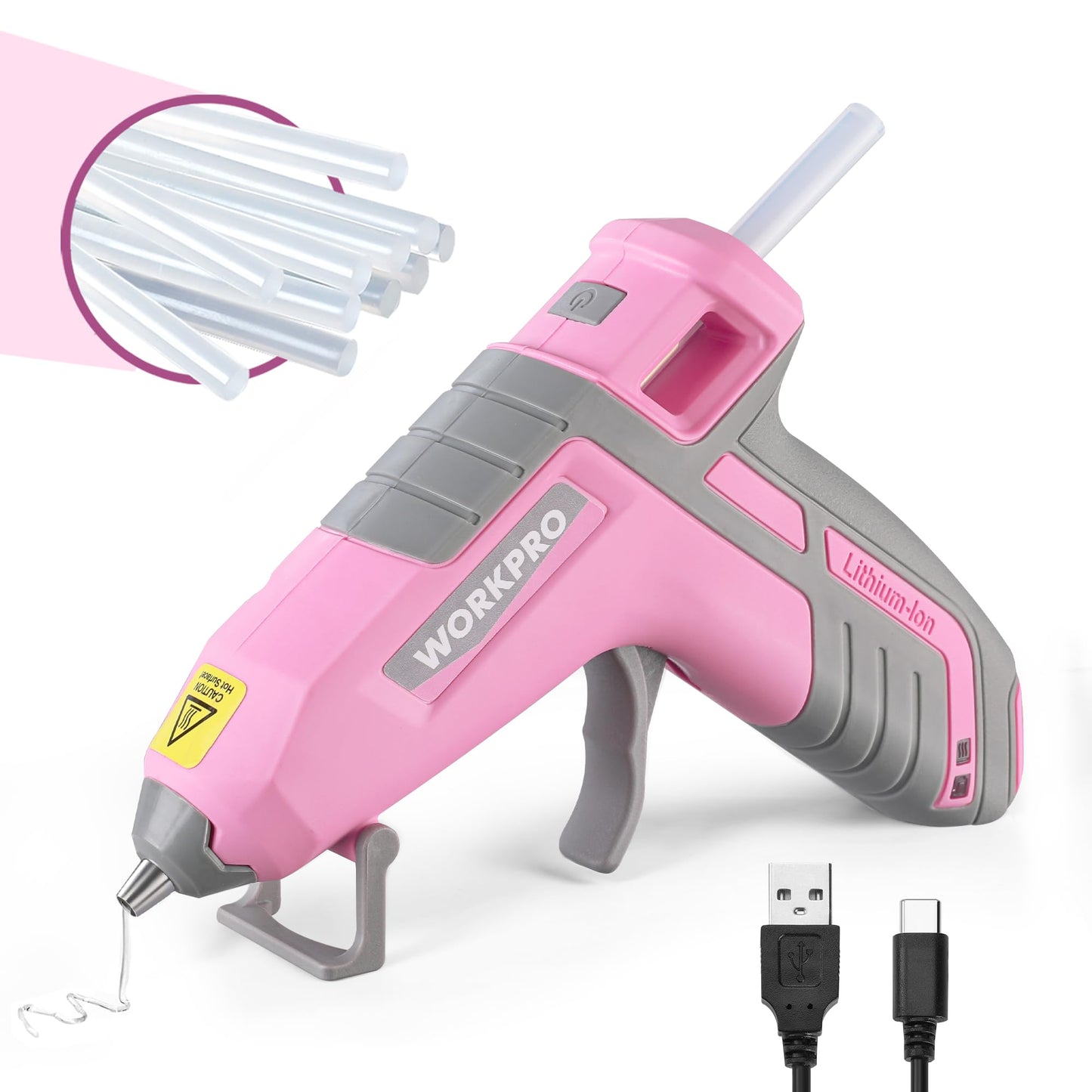 WORKPRO Cordless Hot Glue Gun, Fast Preheating, Smart Power-Off, and USB-C Rechargeable Glue Gun, Less-drip Hot Glue Gun Kit with 20 Pcs Premium Mini Glue Sticks for DIY, Crafting and Arts