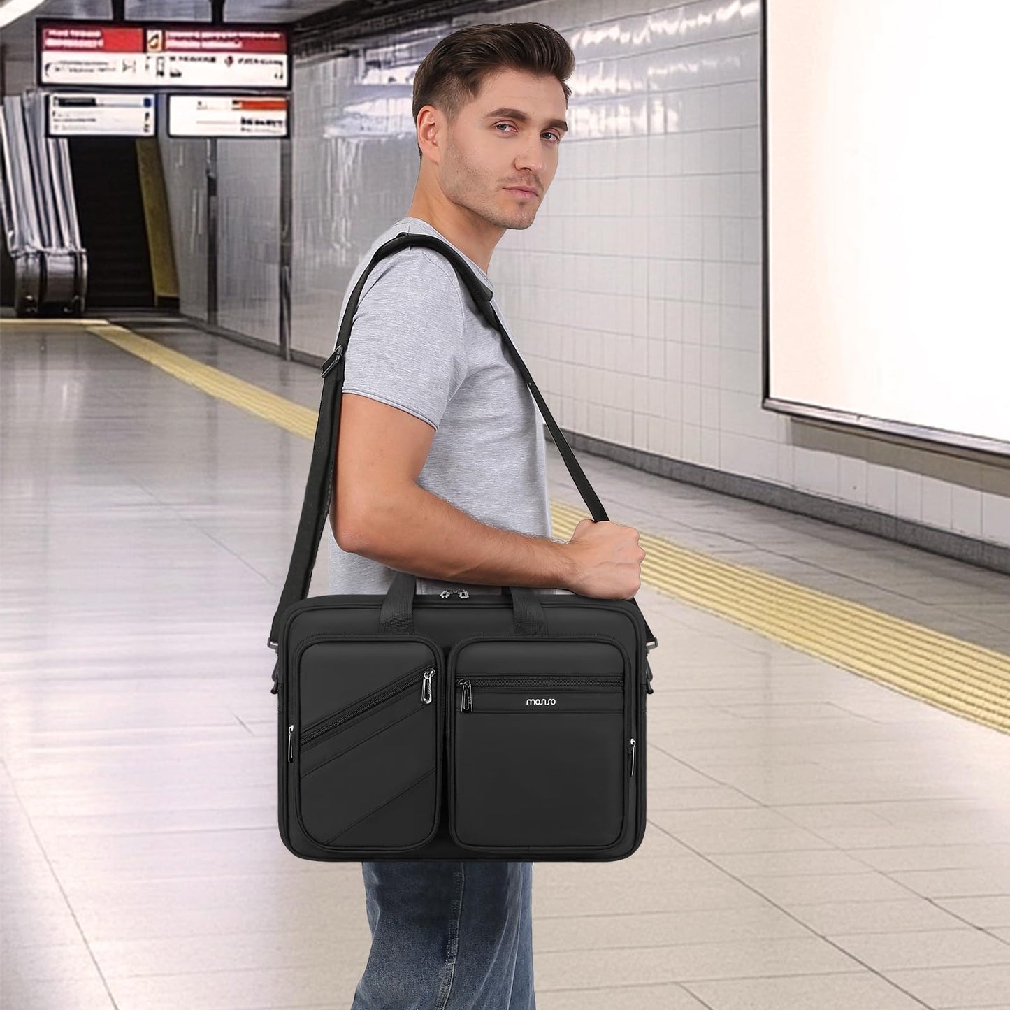 MOSISO Laptop Bag for Men 15.6 inch, 15-16 inch Computer Bags Compatible with MacBook Pro 16 inch/Air 15 inch, HP Dell Lenovo Acer Asus Notebook, Laptop Briefcase Messenger Bags with 4 Pockets, Black