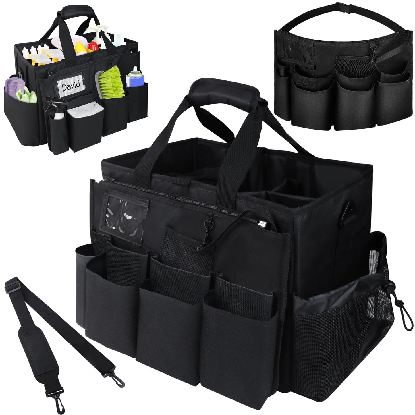 ZKOO Wearable Cleaning Caddy Organizer, Large Capacity, Black, 5 Compartments, Adjustable, Unisex, Cleaning Supplies & Hardware Tools