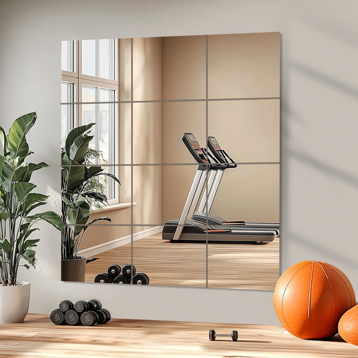 VASUHOME Home Gym Mirrors 14 x12 Inch - 12PCS HD Glass Wall Mounted Mirror Tiles for Gym, Bedroom, Living Room, Door, Closet