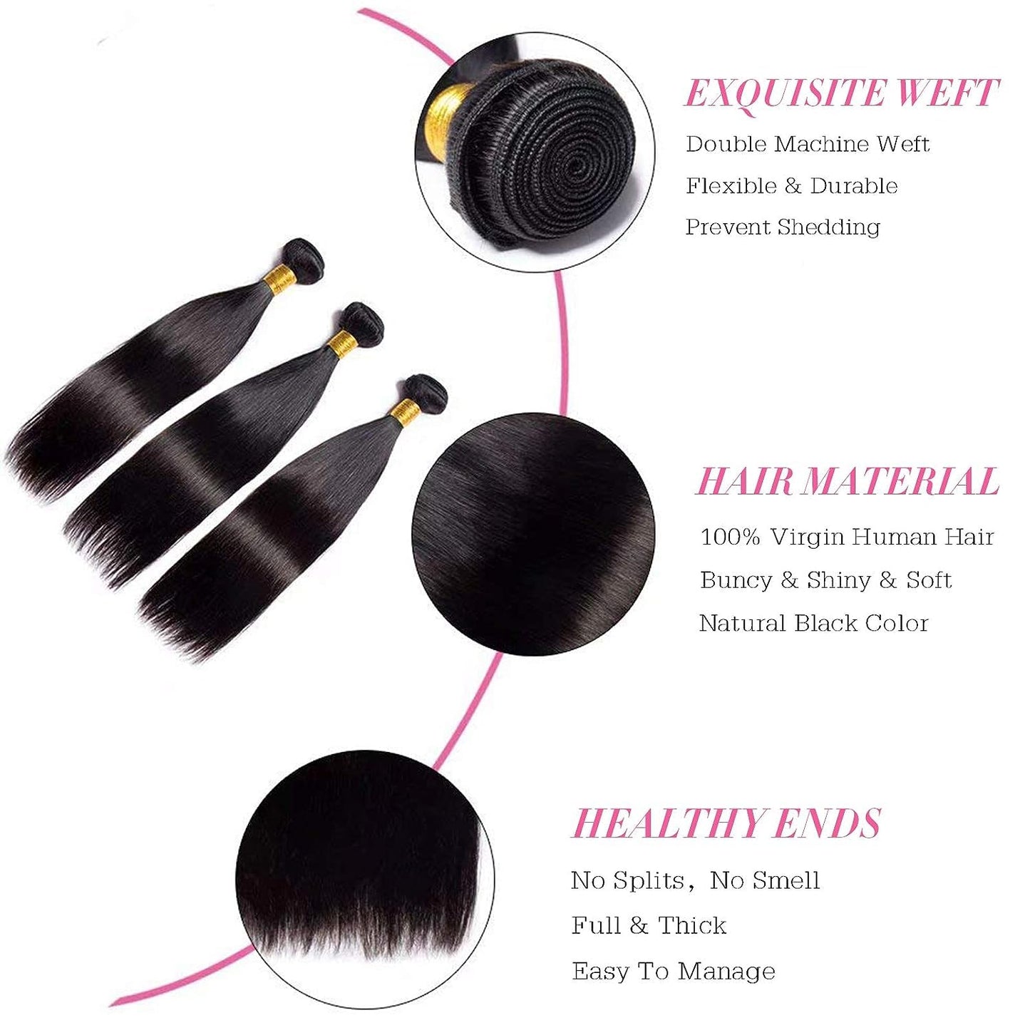 Straight Human Hair 3 Bundles 10 10 10 Inch Short Virgin Hair Weave Bundles Human Hair Straight Bundles for Women Human Hair Bundles Remy Weft Hair Extensions Natural Black Straight Bundles Human Hair