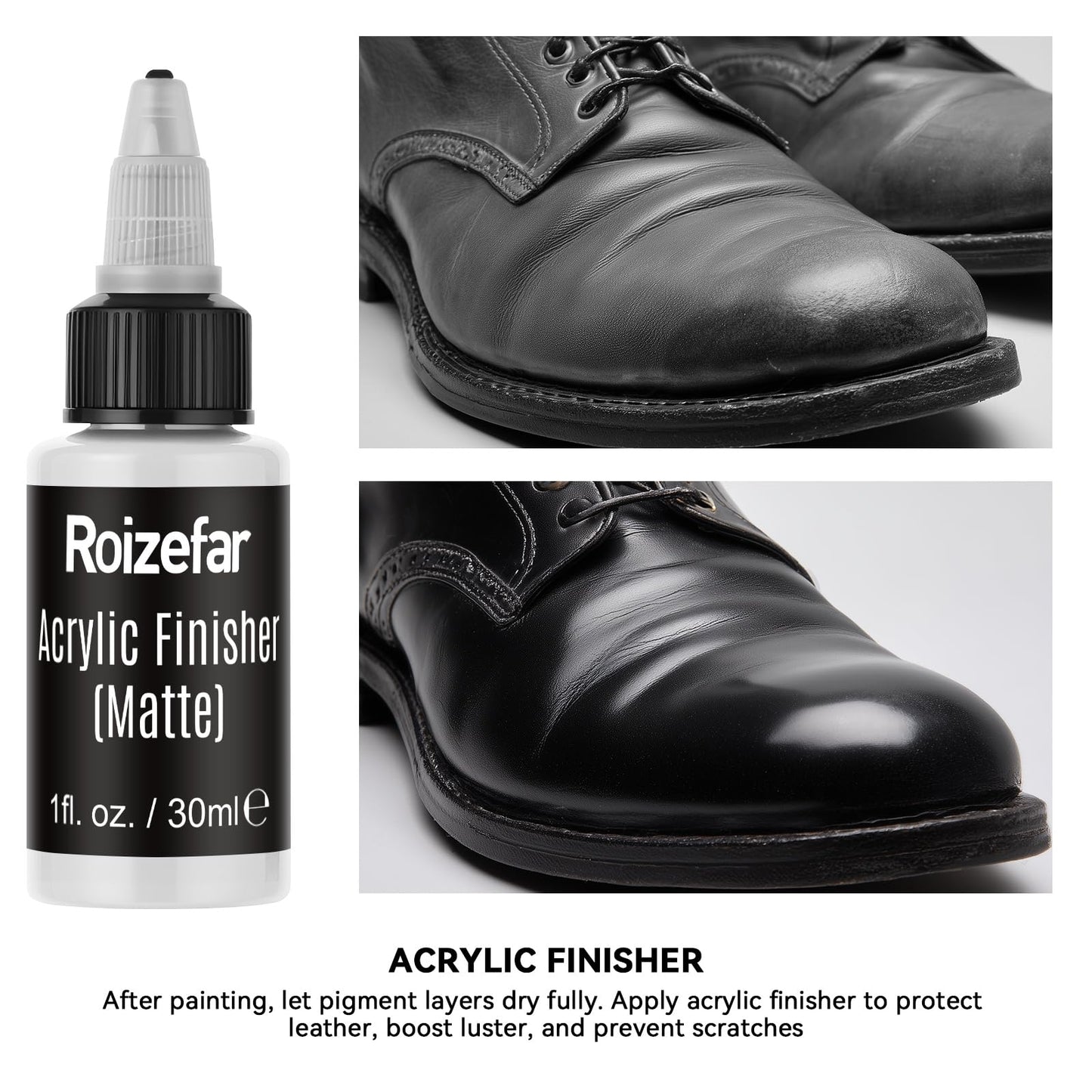 Roizefar Acrylic Leather Paint, Ultimate All-in-One 20 x 30ml Kit with Deglazer & Finisher, 18 Colors Flexible & Waterproof Leather Dye for Shoes, Bags, Jackets, Sneakers, Couches, Car Seats, Sofa