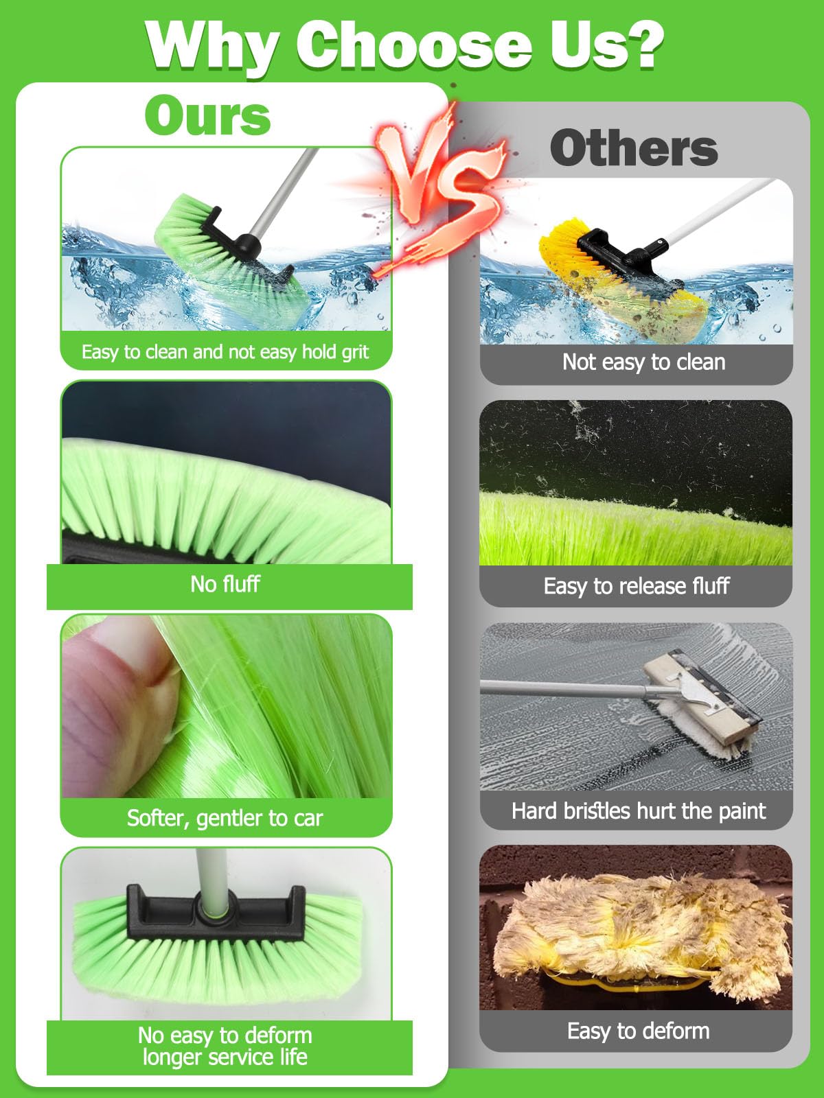 Five-Sided PBT Car Wash Brush 60” 151cm with Extendable Long Handle Soft Bristle Scrub Detail Brush for Exterior Interior Car SUV Truck Caravan Boat Tyres Solar Panel House Siding Cleaning Sweep Snow