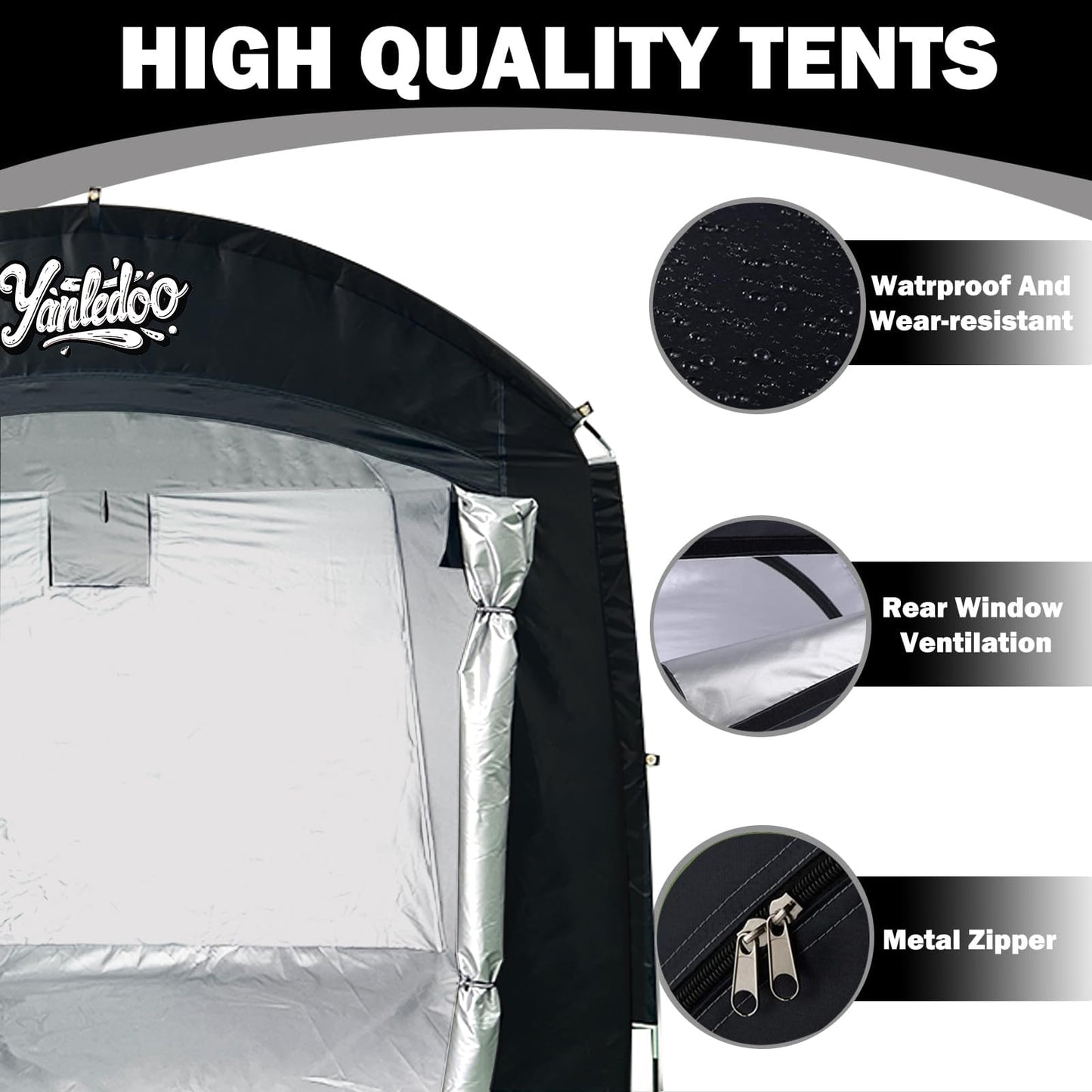 Yanledoo Bike Storage Tent, Outdoor Shed with Thick Waterproof Fabric, 30% More Top Space, Fits 2/3/4/5 Bikes or Tricycles, Easy Setup, Portable Cover for Garden Tools & Motorcycles(Black)