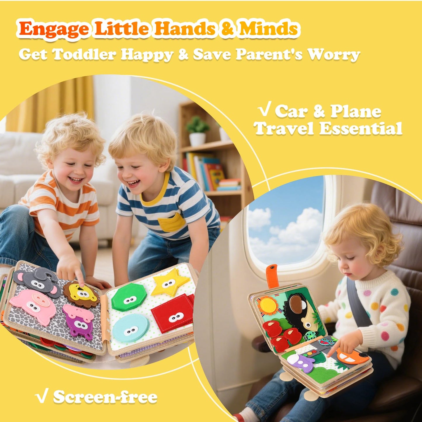 KETIEE Busy Board for Toddlers, Busy Book Baby Montessori Toys Sensory Toys Educational Airplane Car Activities Board for Kids Fine Motor Skills Learning Travel Toys Gifts for 1 2 3 4 Year Old