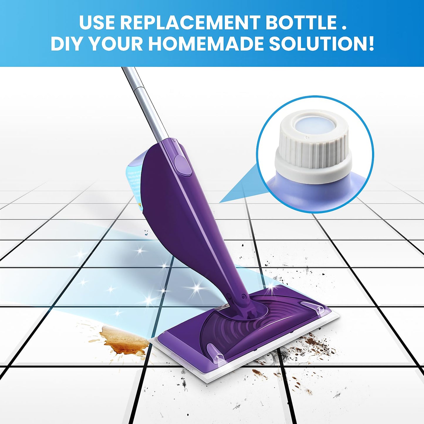 Bisenkud 2 Pack Refillable Bottle for Swiffer Wet Jet Mop - 500ml /17 FL OZ - Leak-Proof HDPE Solution Bottle, Empty，Not for Power mop