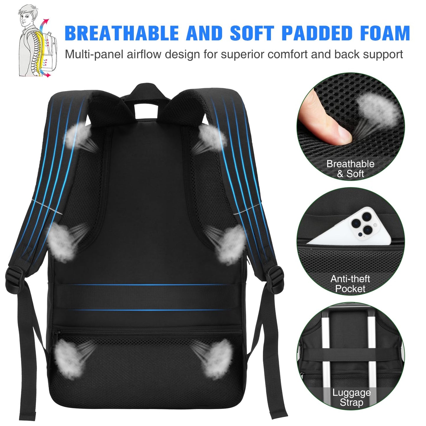 Paude Laptop Backpack,School Backpack Large Bookbag with USB for High School College Students Office Business,Waterproof
