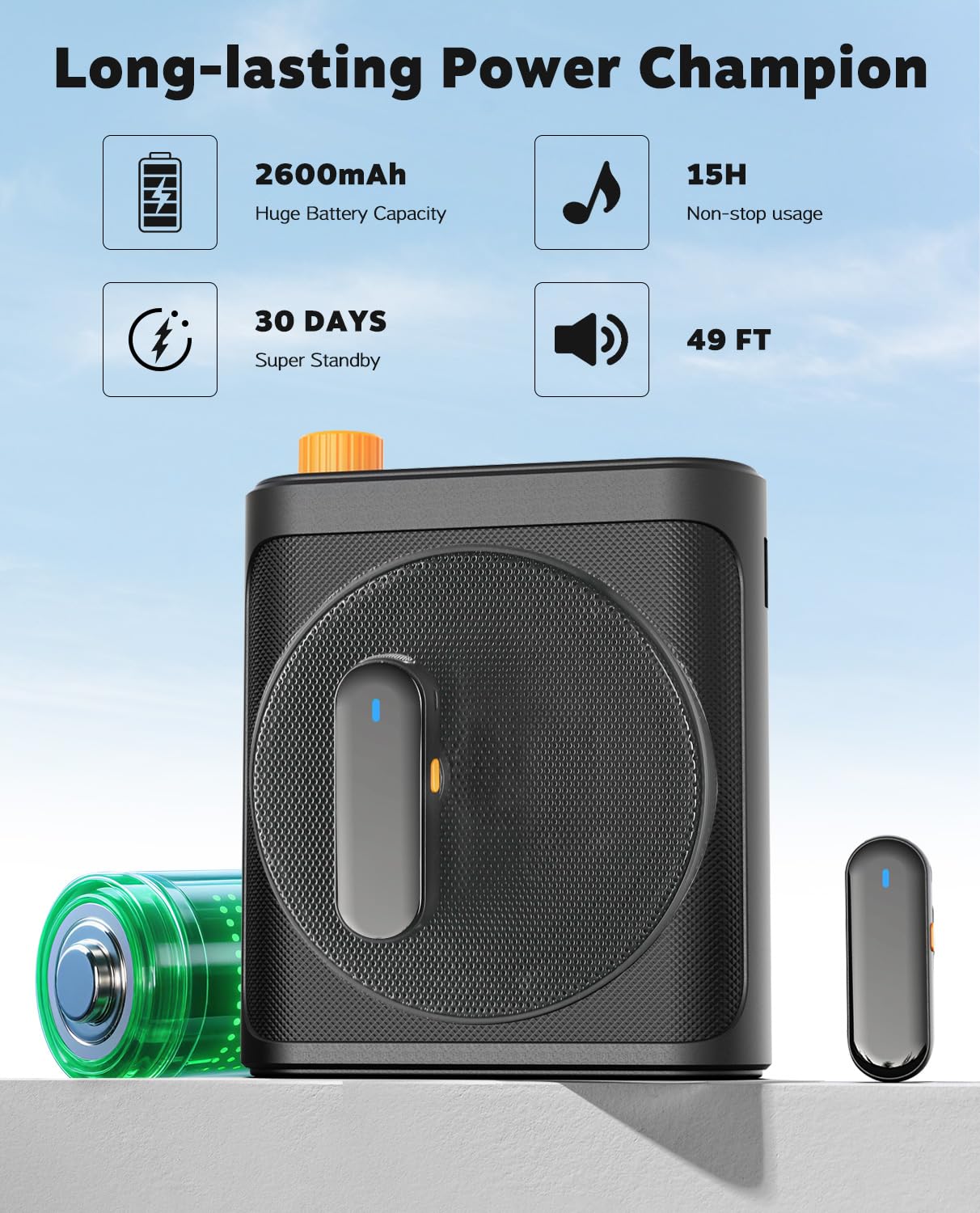 Tearstone Voice Amplifier for Teachers with Wireless Magnetic Lavalier Microphone, Bluetooth Portable Rechargeable Speaker, 2 Mics for Classroom, Meetings, Speeches, Outdoor (Black)