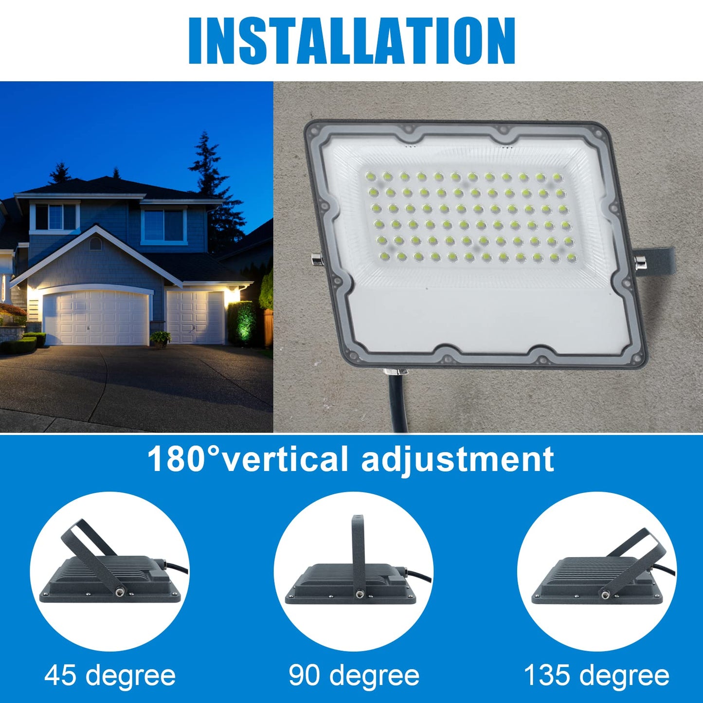 150W LED Flood Lights 15000LM 6500K Illumination, Security Lights Wall Fixtures, IP66 Waterproof Outdoor White Lighting Projects for Ball Ground, Parking Lot, Pathway, Yard, Chicken Coop (2 Pack)