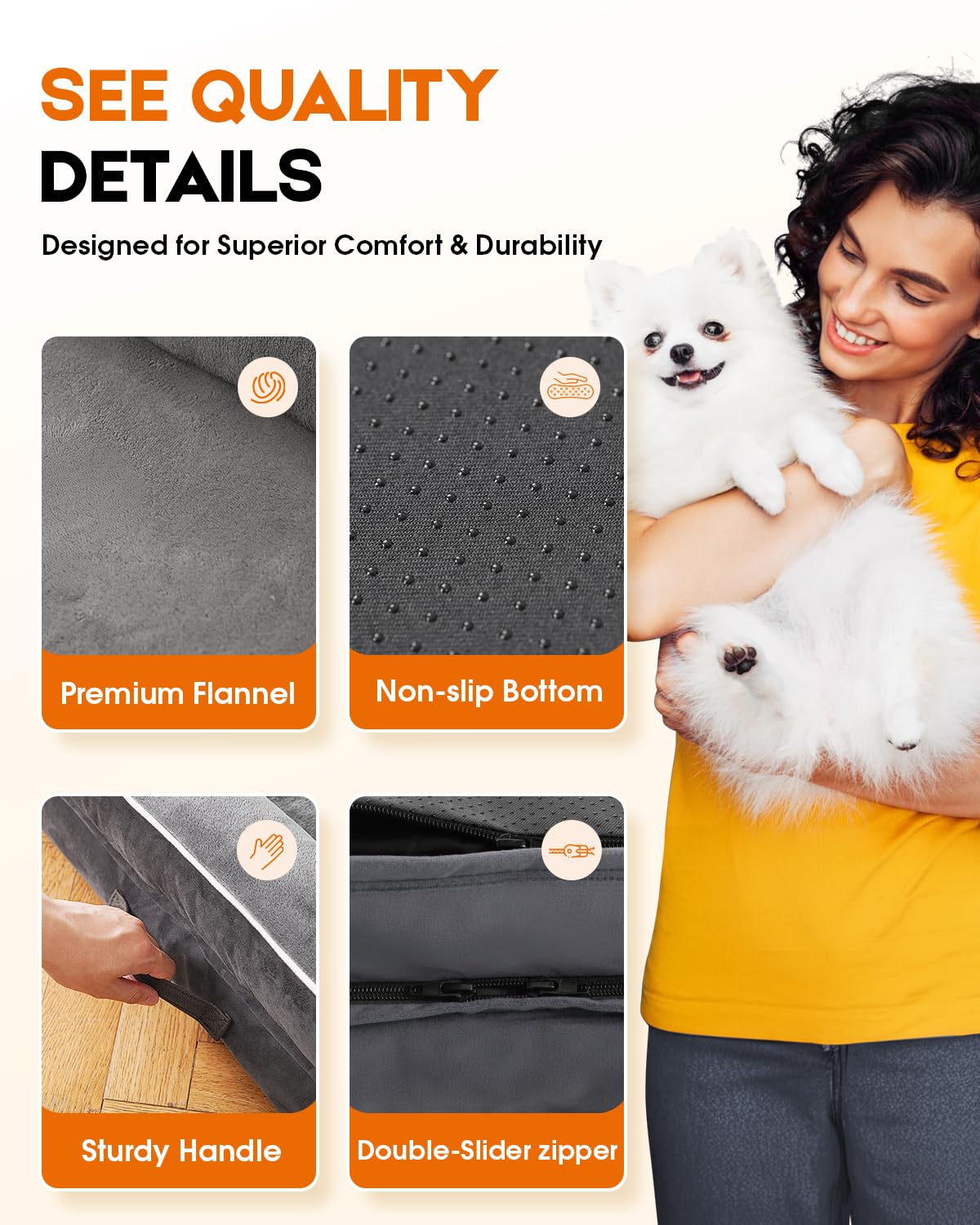 Cat Beds for Indoor Cats, Egg Foam Orthopedic Dog Bed with Removable Washable Cover, Waterproof Cat Couch Bed with Non-Slip Bottom and Four-Sided Bolster Cushion, Gray Dog Beds for Small Dogs